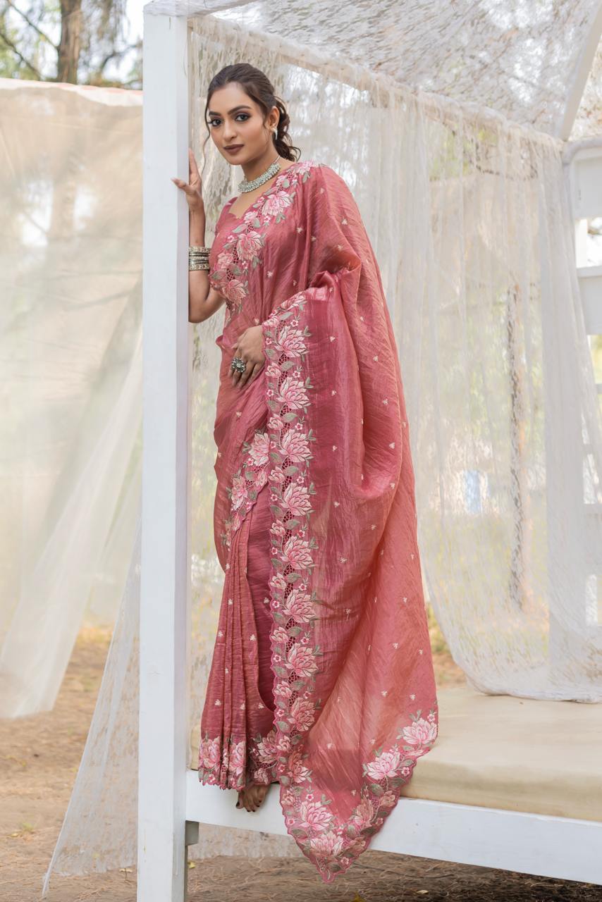 Pure crush silk saree with all over embroidery design