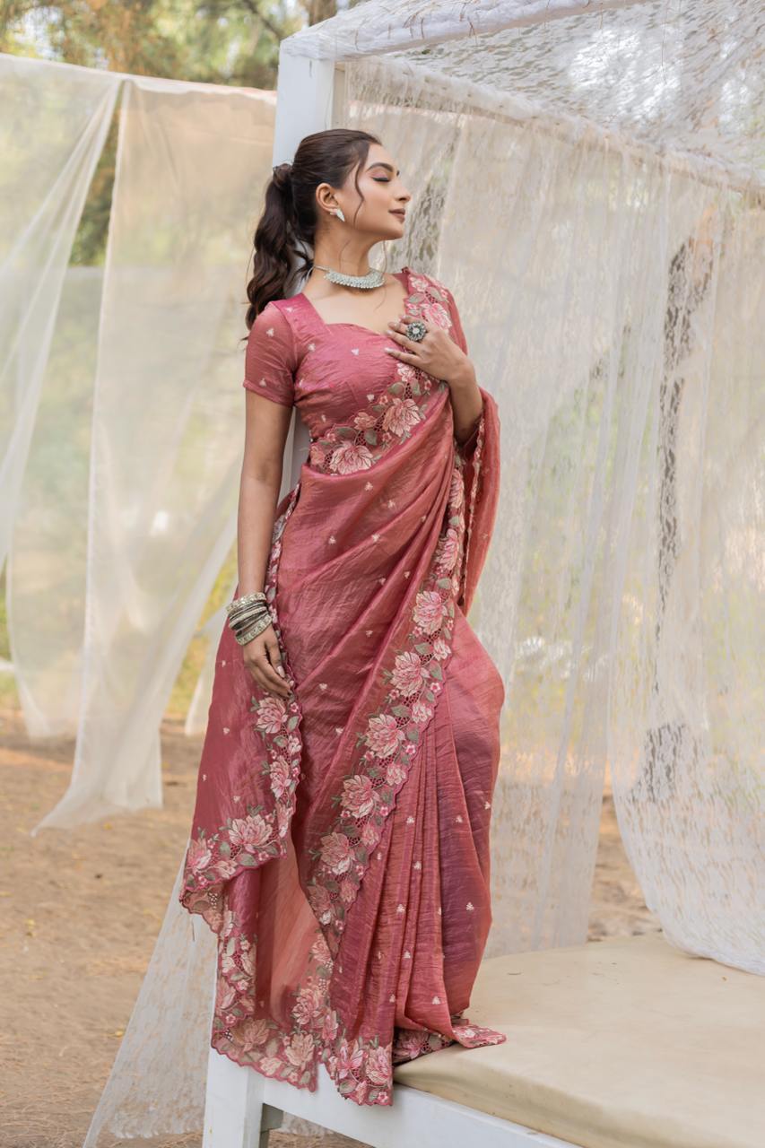 Pure crush silk saree with all over embroidery design