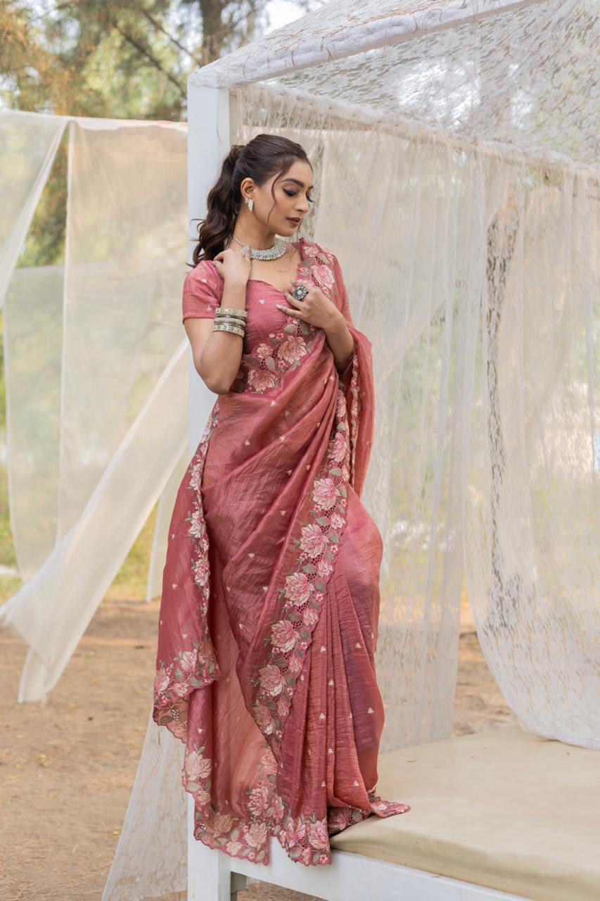 Pure crush silk saree with all over embroidery design