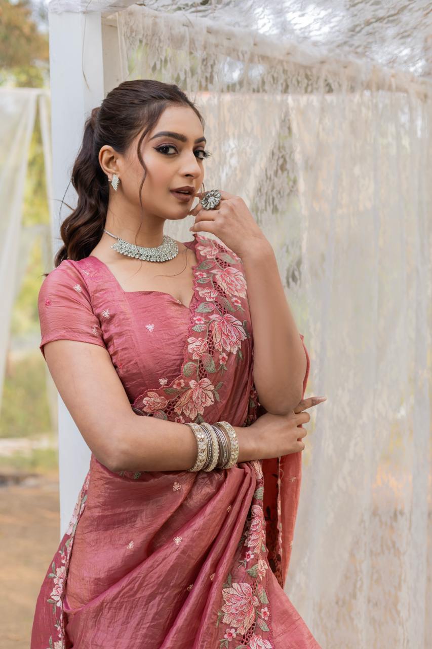 Pure crush silk saree with all over embroidery design