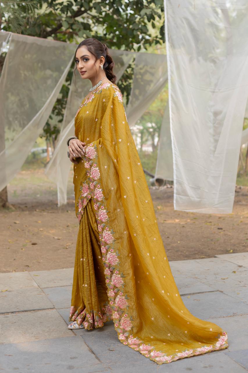 Pure crush silk saree with all over embroidery design