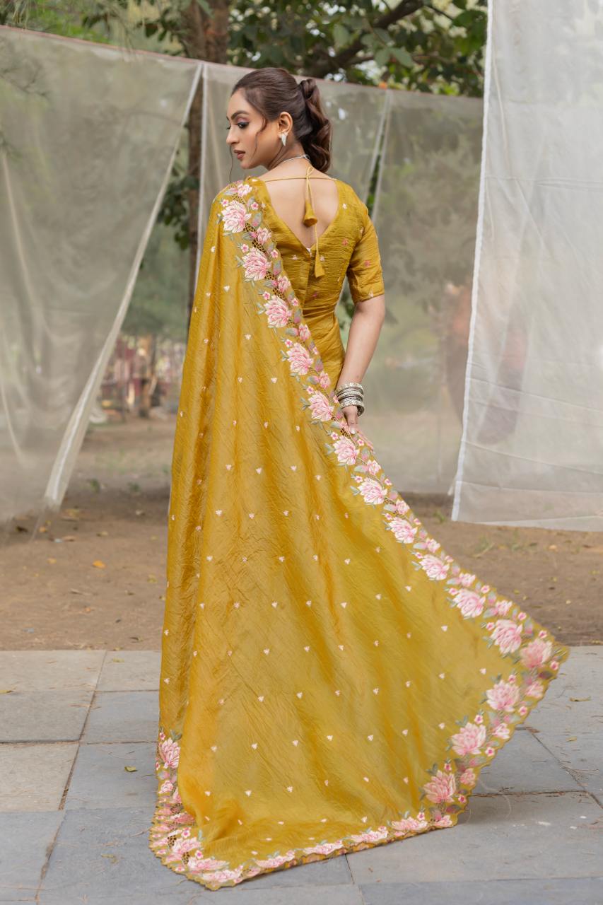 Pure crush silk saree with all over embroidery design