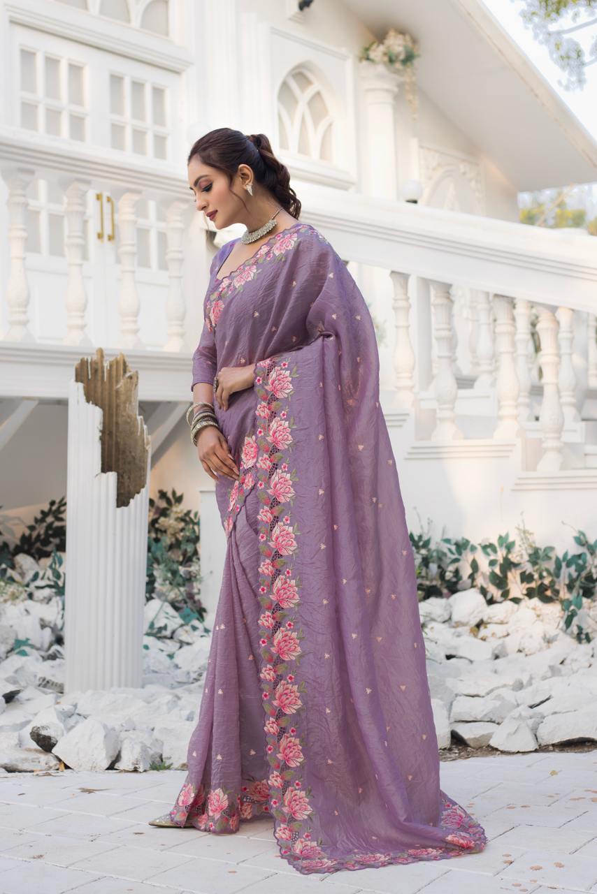 Pure crush silk saree with all over embroidery design