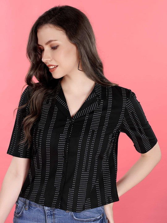 Rayon black Striped top for women