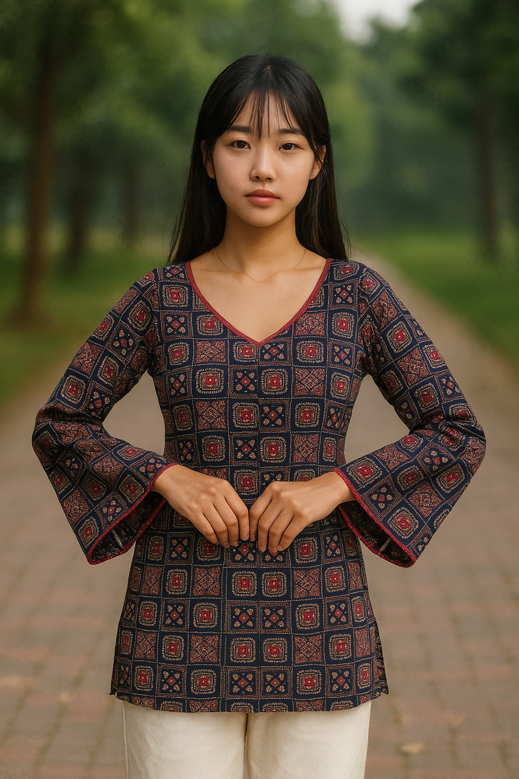 Velora elegance V-neck full sleeve Kurti