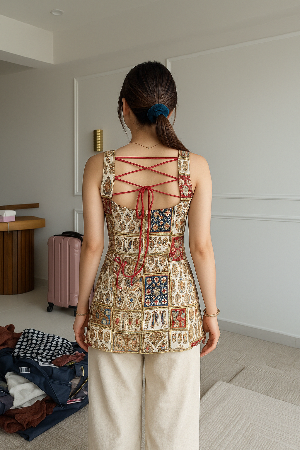 Patchwork Poetry Round Neck Back Dori Kurti