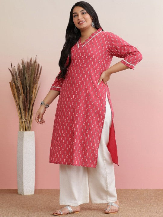 Plus Size Ethnic Motifs Printed rayon Straight Kurta