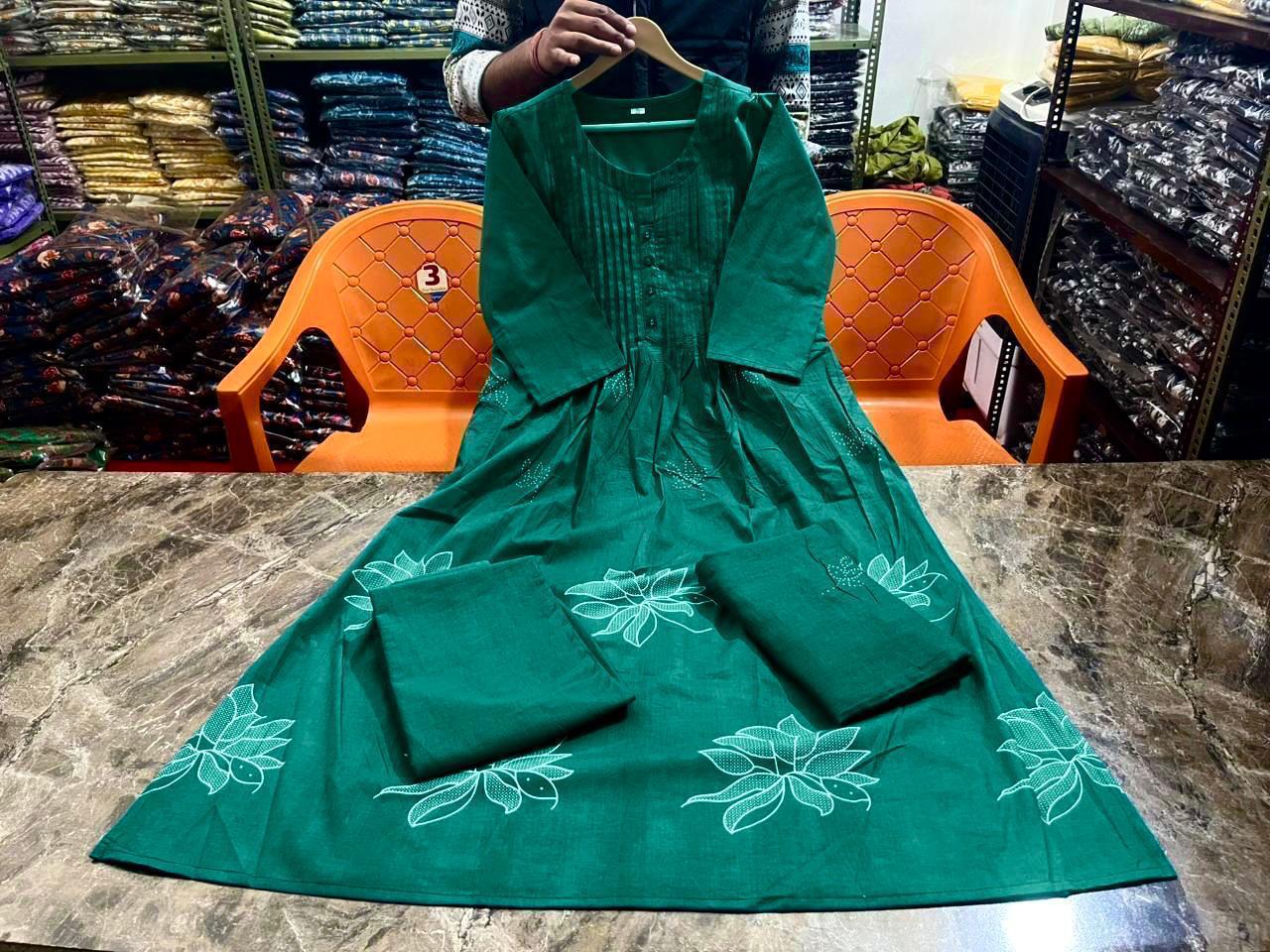 Latest Designer Beautiful Anarkali Style Cotton Kurti Set
