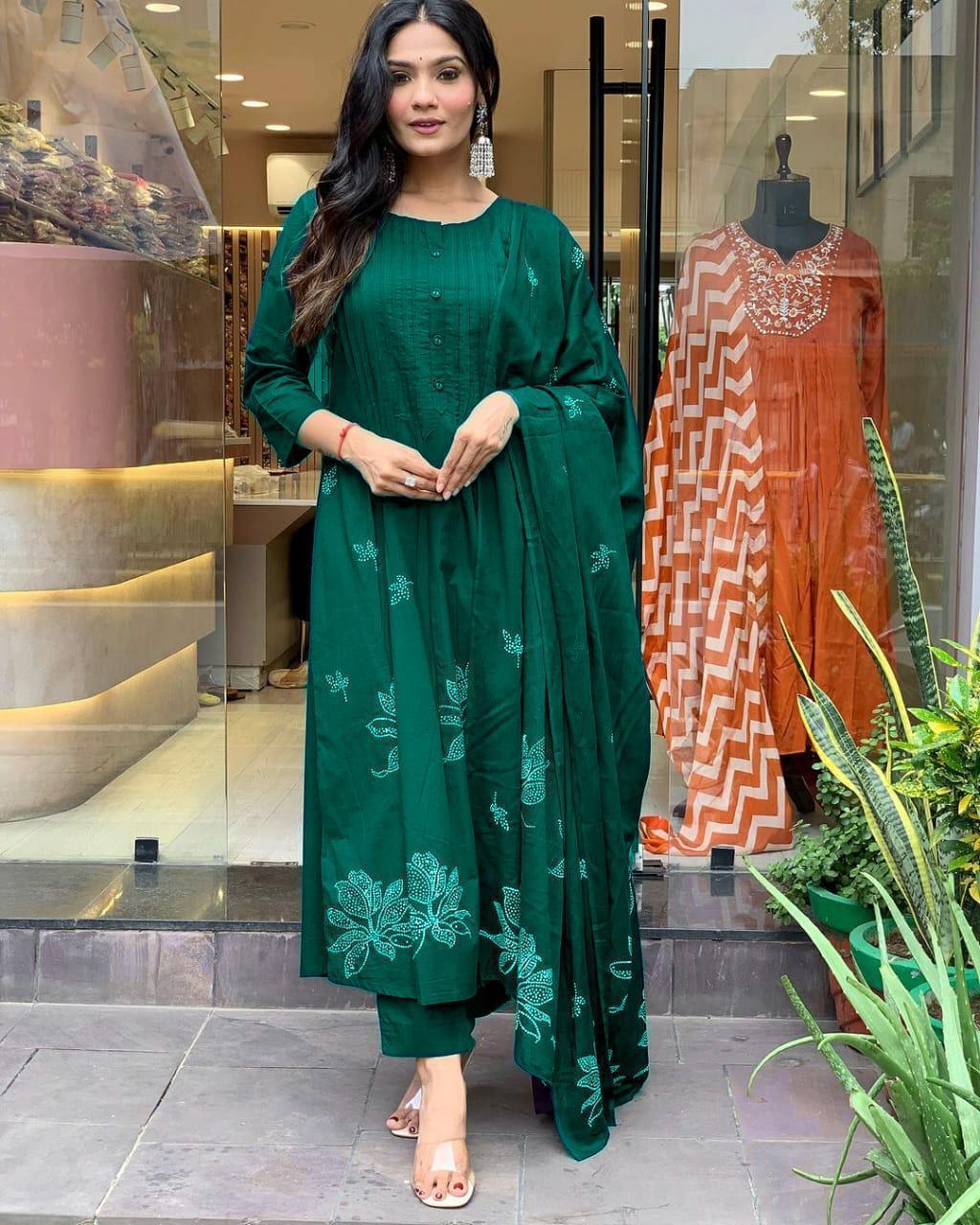 Latest Designer Beautiful Anarkali Style Cotton Kurti Set