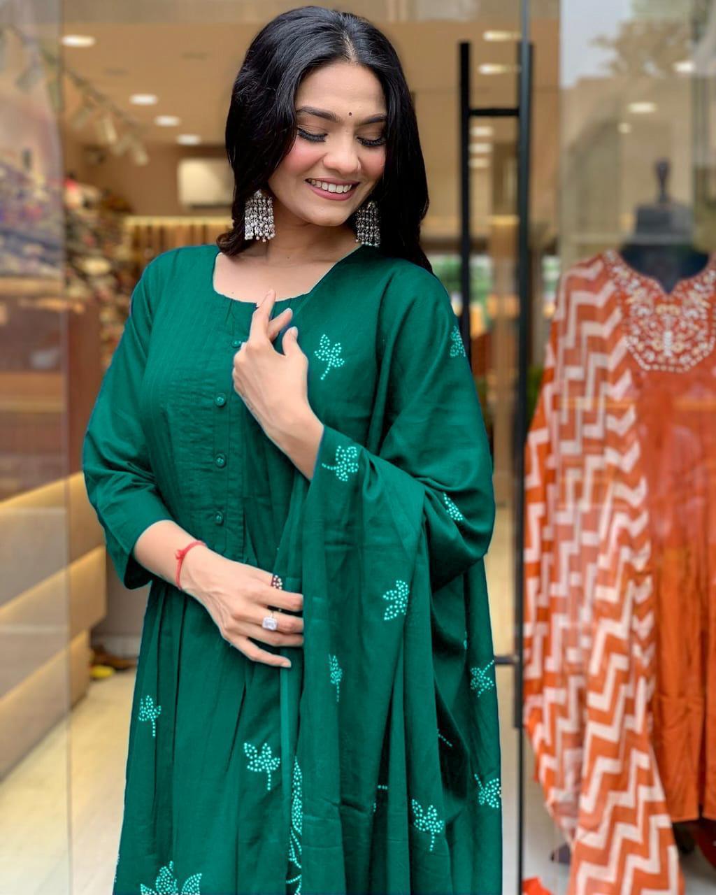 Latest Designer Beautiful Anarkali Style Cotton Kurti Set