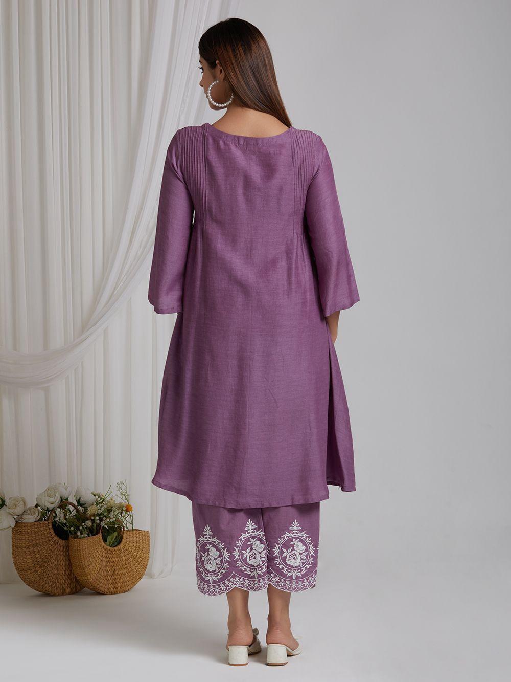 Purple Embroidered Kurti Set with Dupatta
