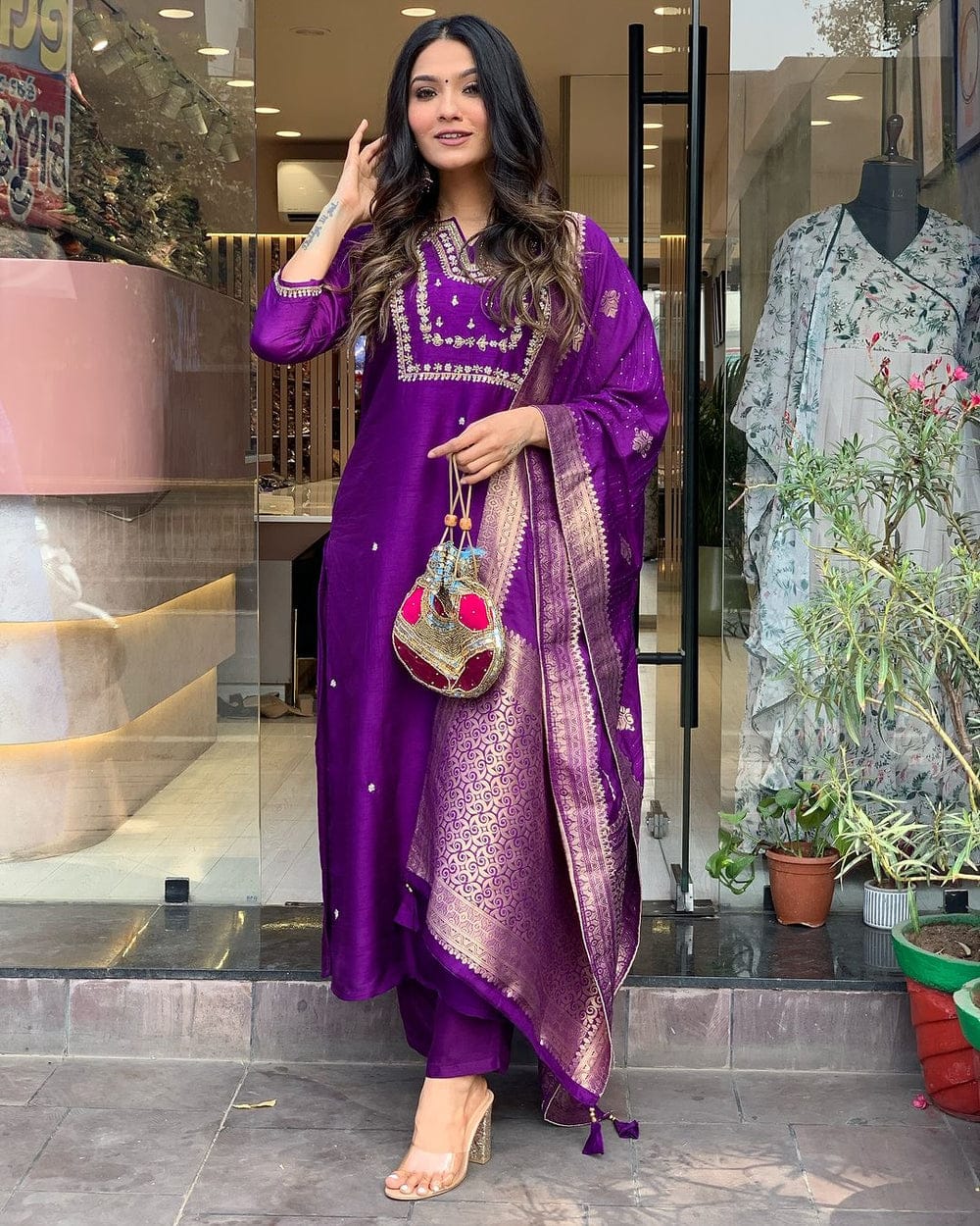 Women's Straight Heavy Embroidery Worked Kurta Pant and Dupatta set