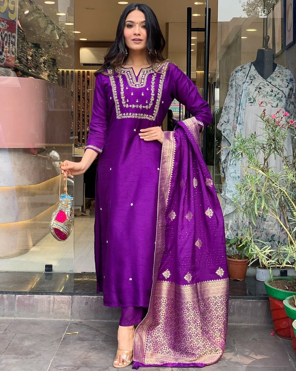Women's Straight Heavy Embroidery Worked Kurta Pant and Dupatta set