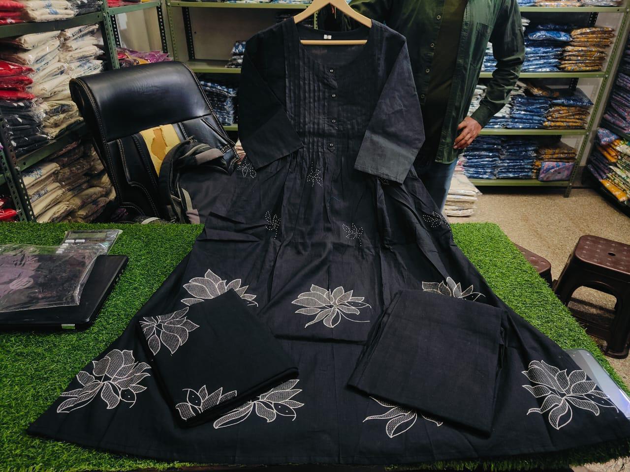 Latest Designer Beautiful Anarkali Style Cotton Kurti Set