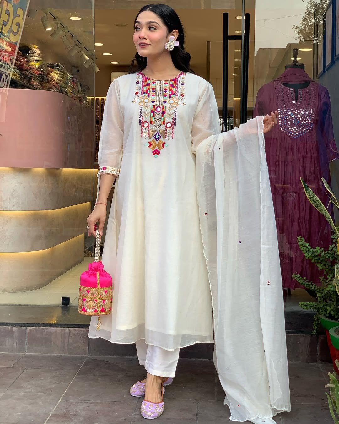 Embroidered Chanderi Suit Set with Dupatta