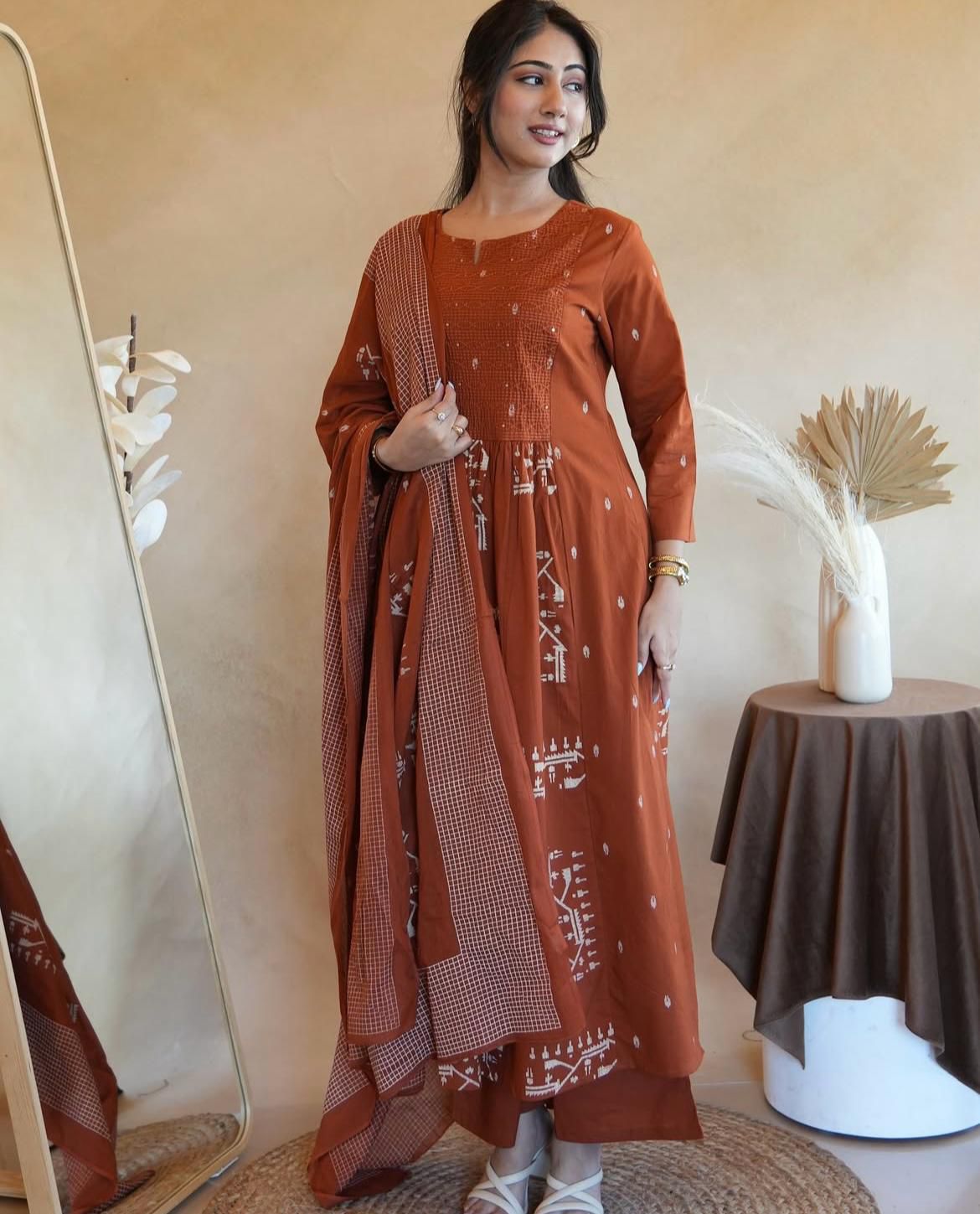 Women ethnic cotton printed  kurta pant with dupatta set