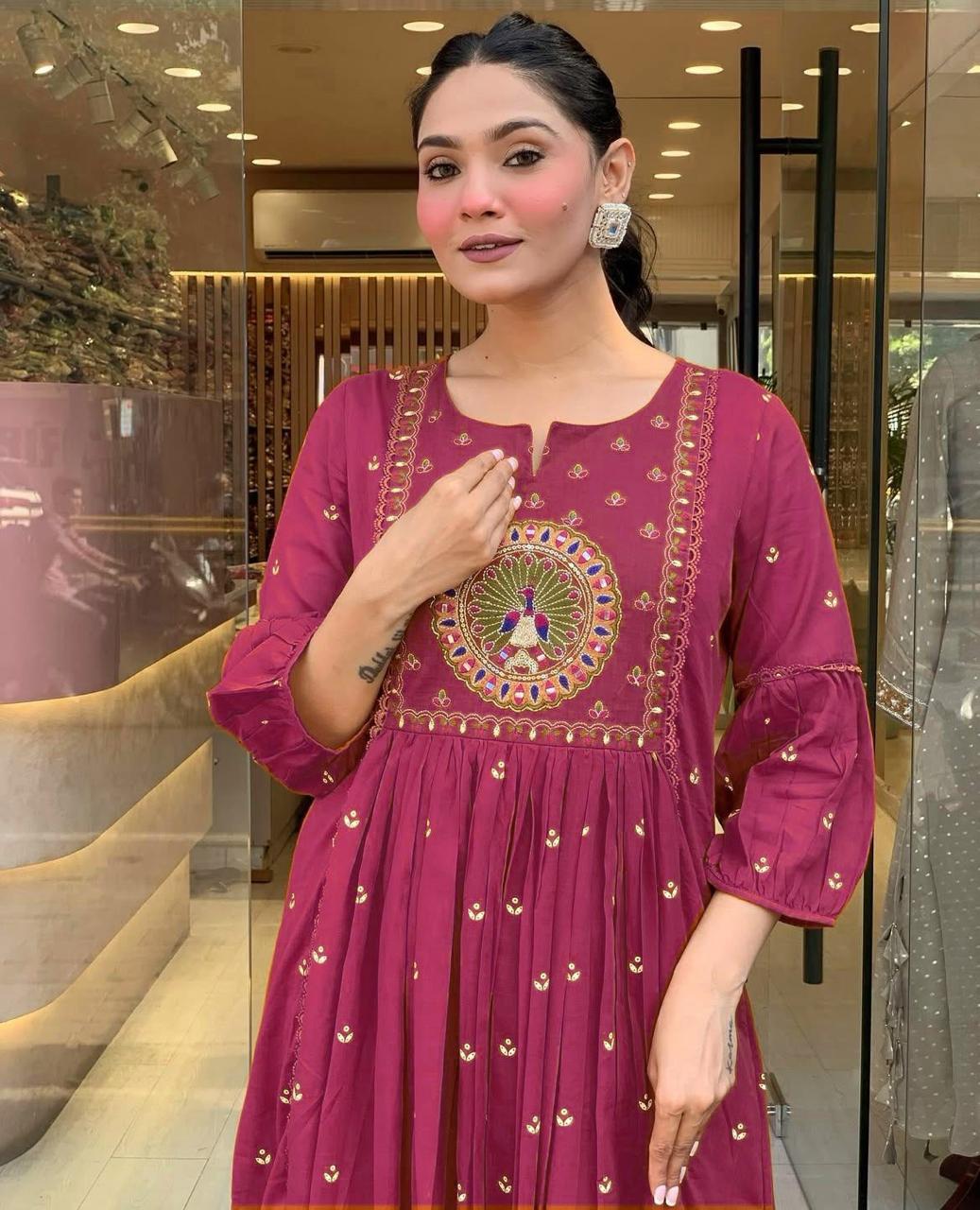 Cotton Anarkali Suit Set with Dupatta – Embroidered & Printed