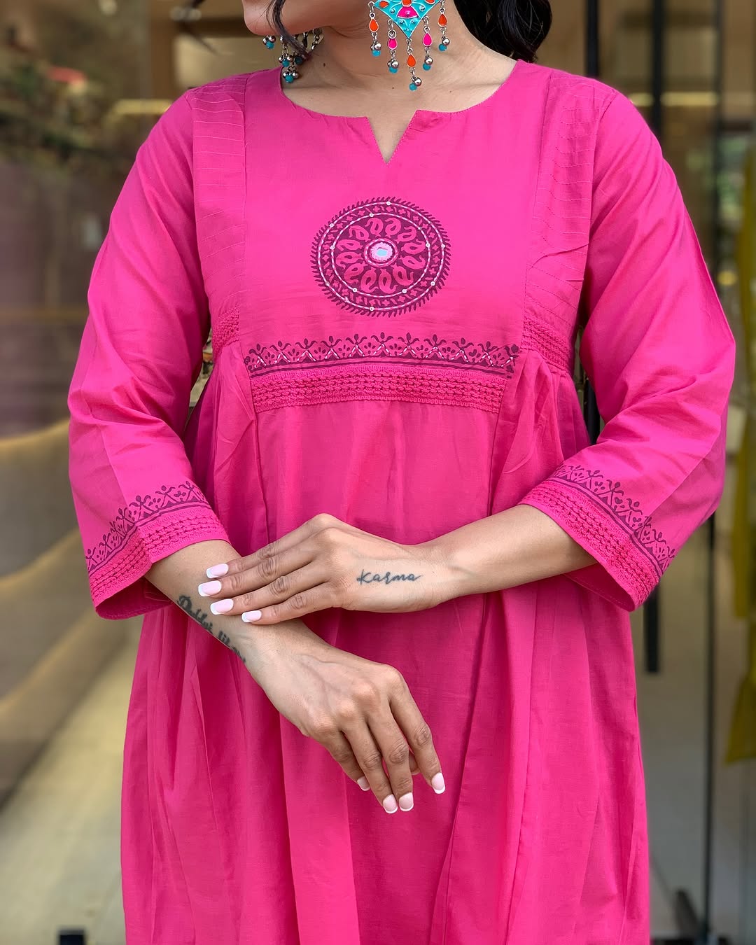 Pink Designer Cotton Kurta Pant with Dupatta Set