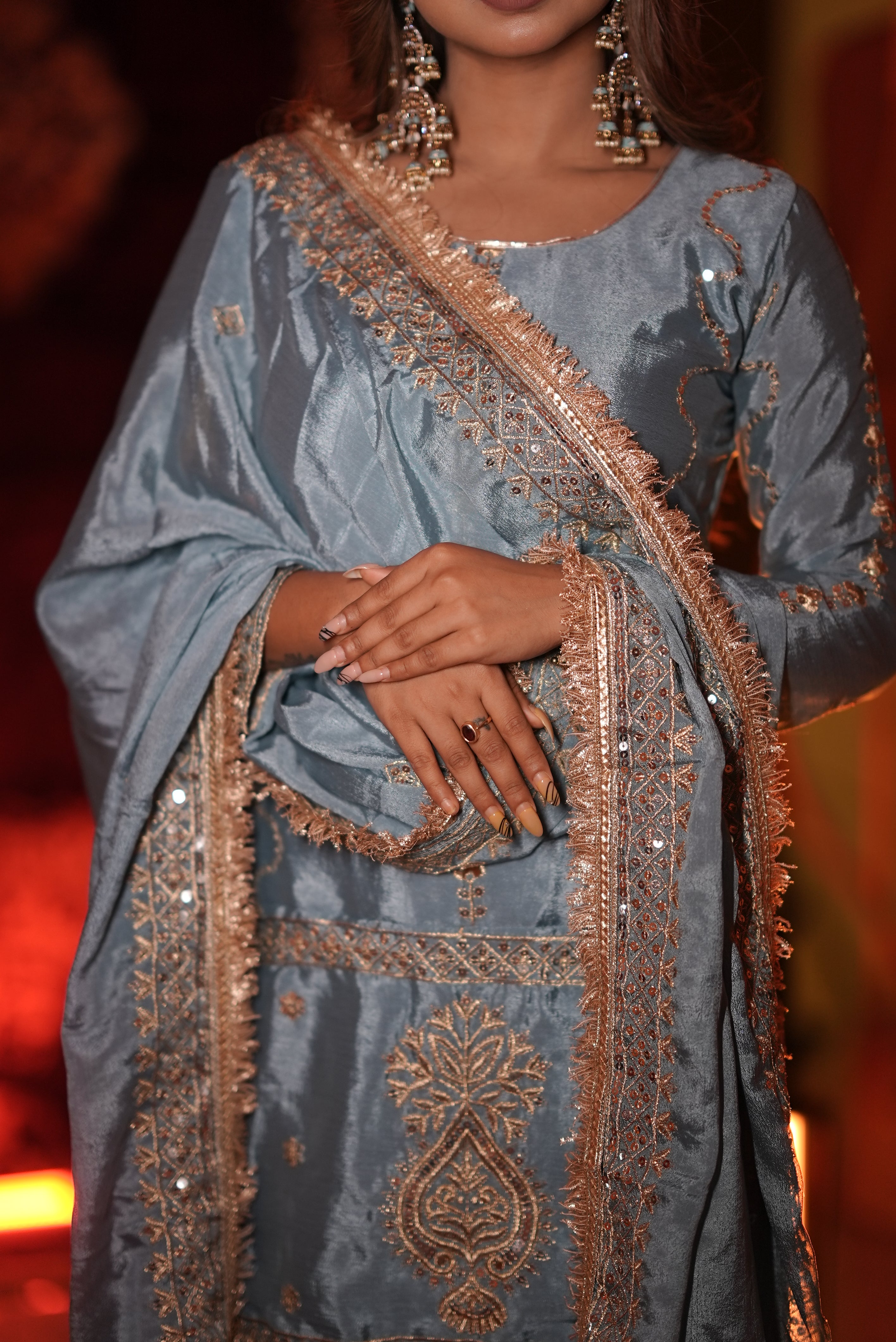 Heavy embroidery work kurta sharara with dupatta set
