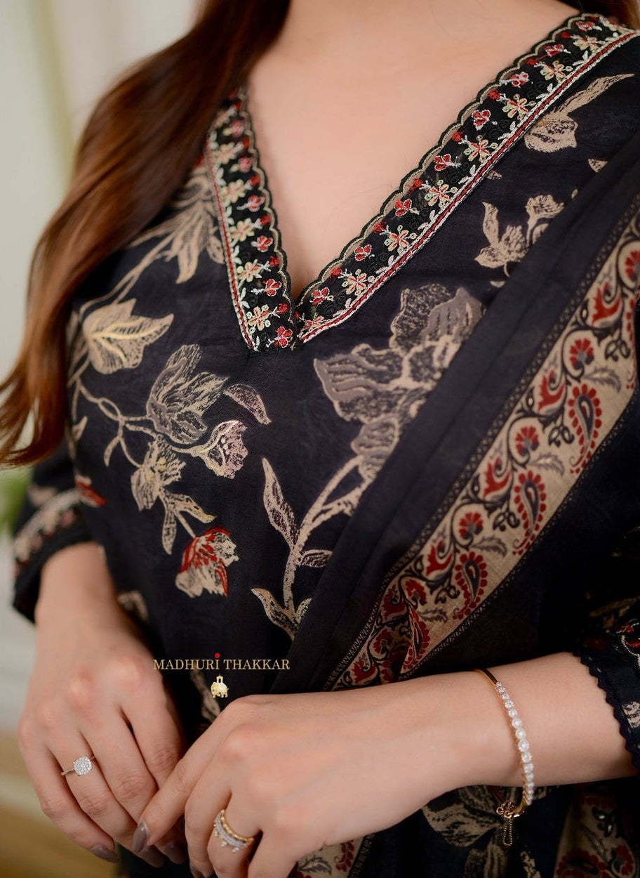 Trendy Embroidered Floral Print Women & Girls A-Line Kurta With Patiala and Dupatta