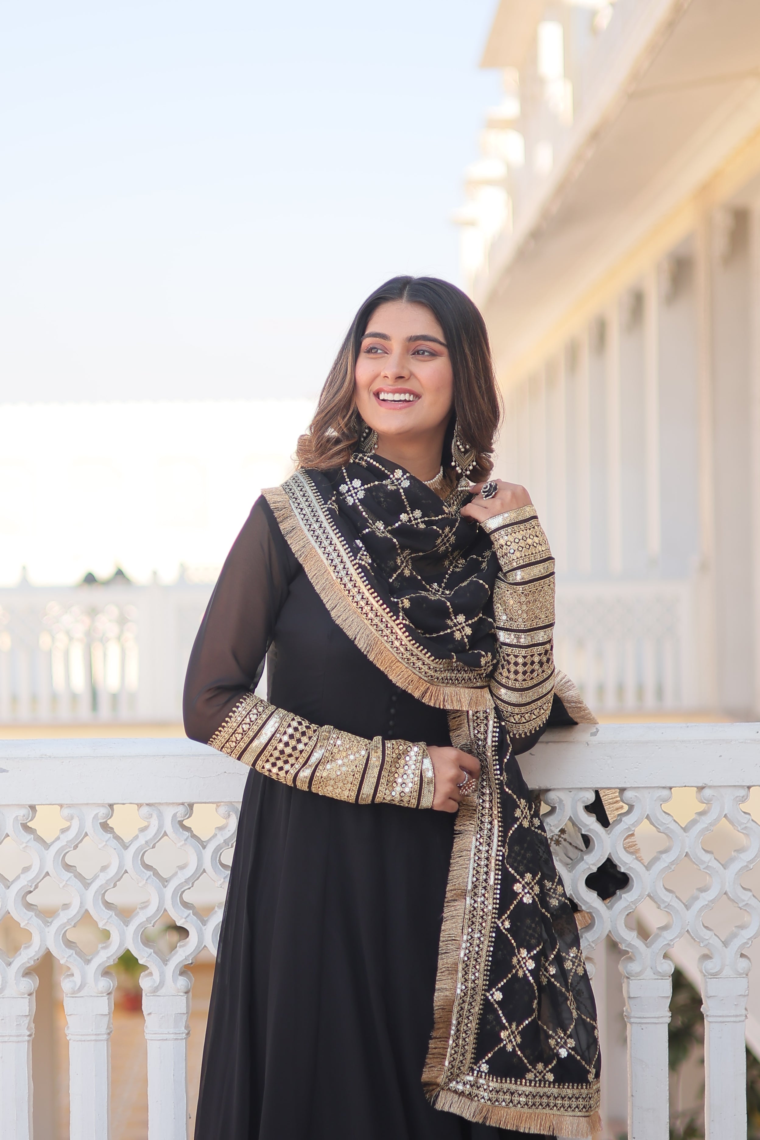 Faux Blooming Gown with Dupatta With Attractive Embroidered Sequins