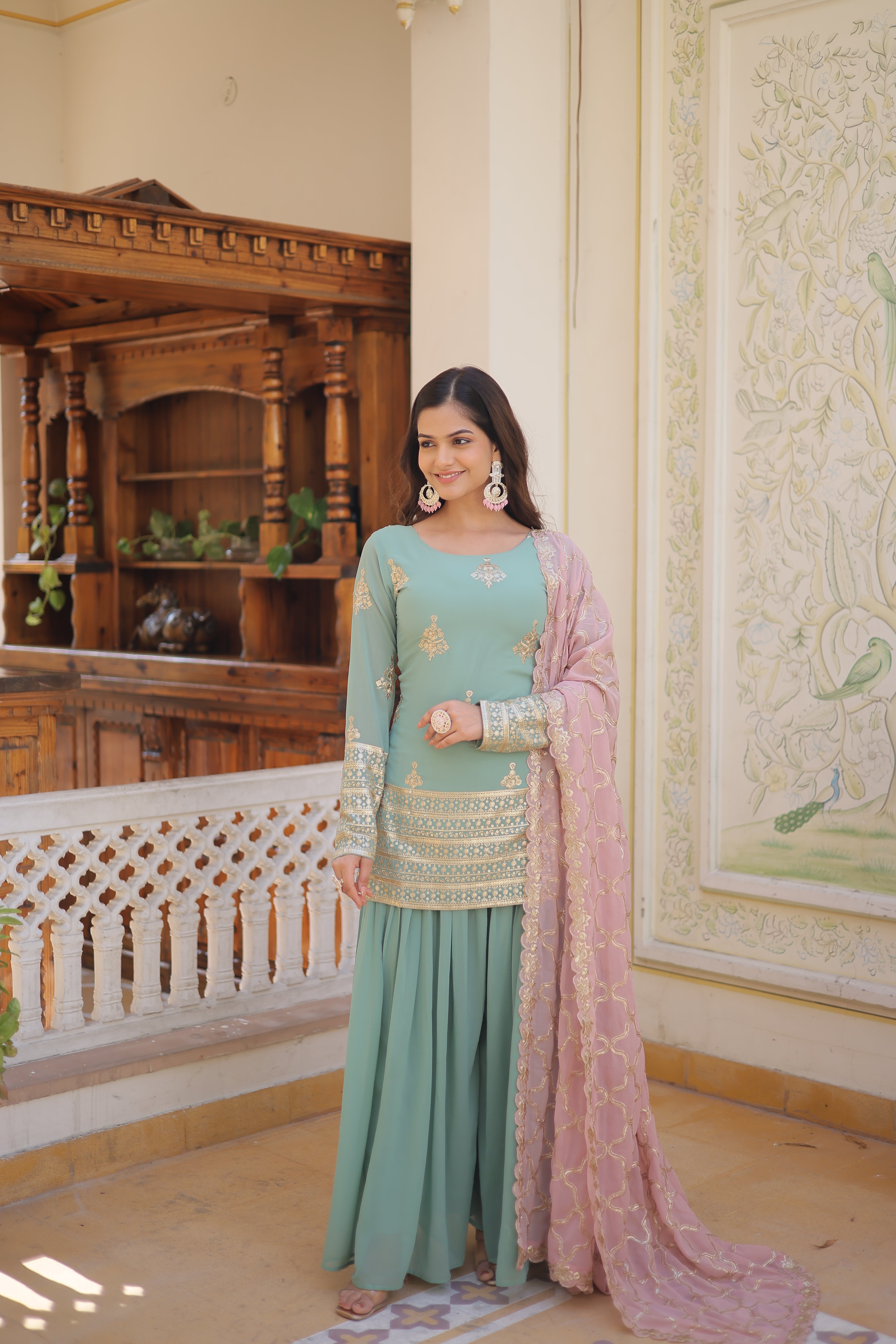 Beautiful Designer Kurti Plazo Dupatta Sets