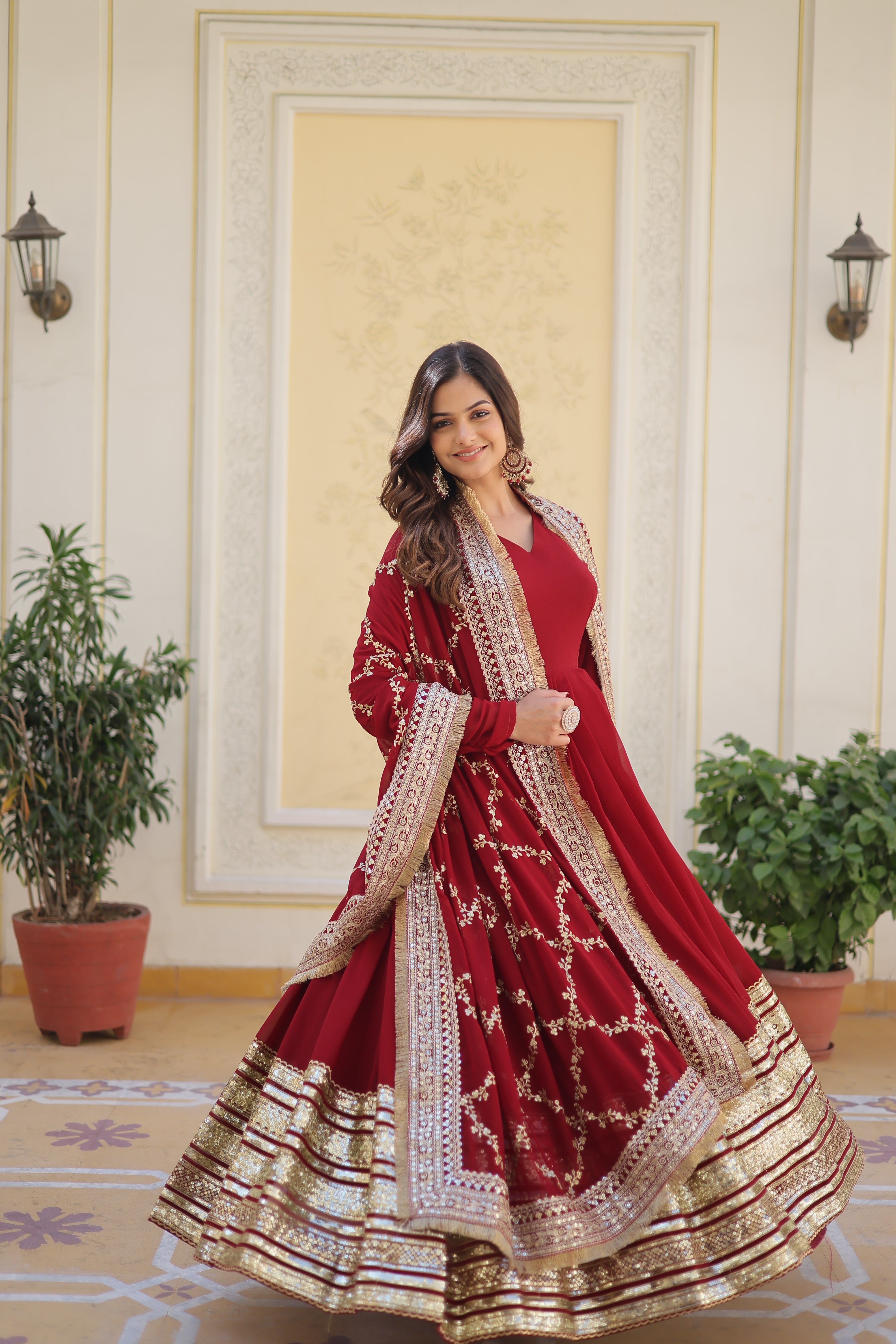 Maroon Designer Readymade Gown