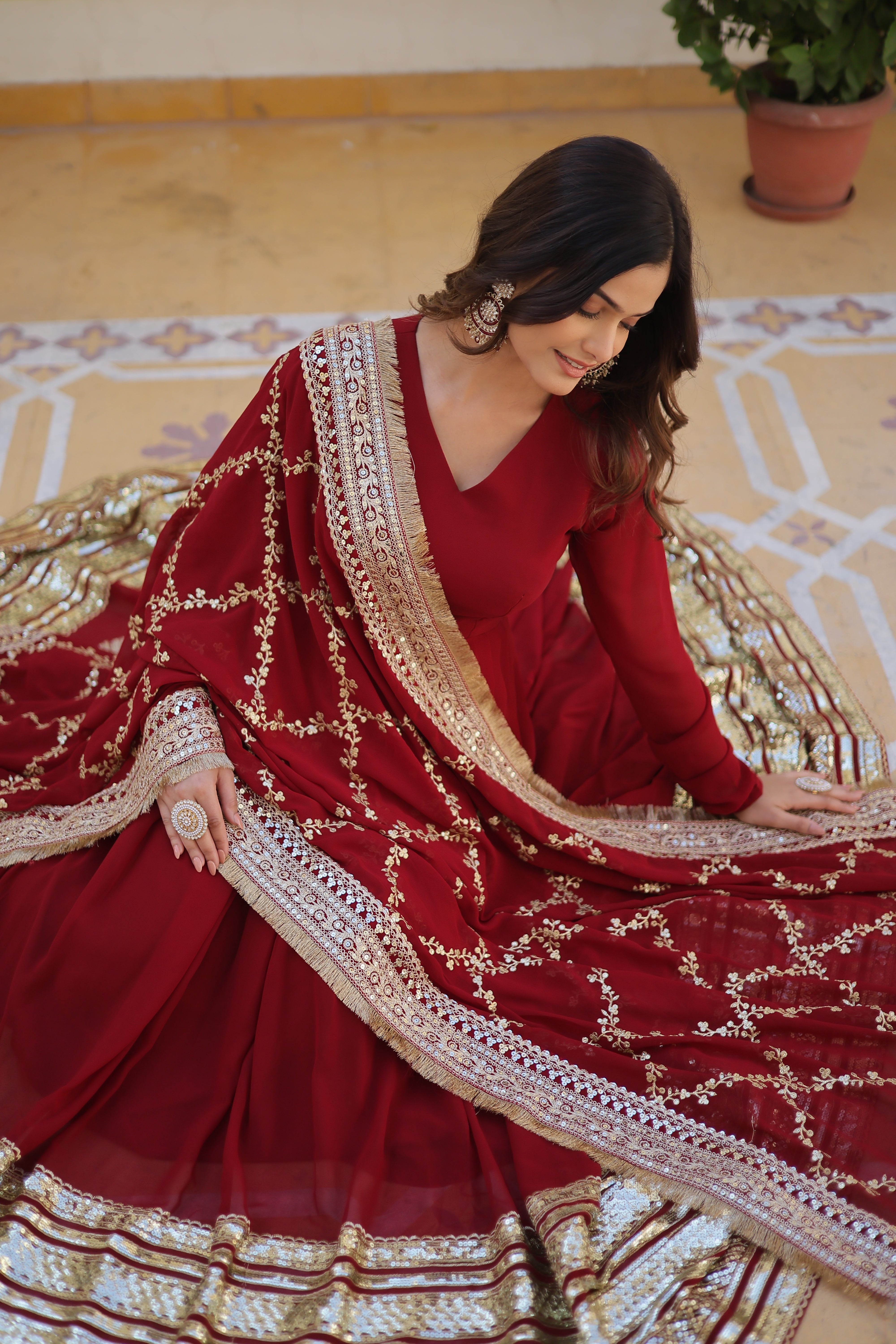 Maroon Designer Readymade Gown