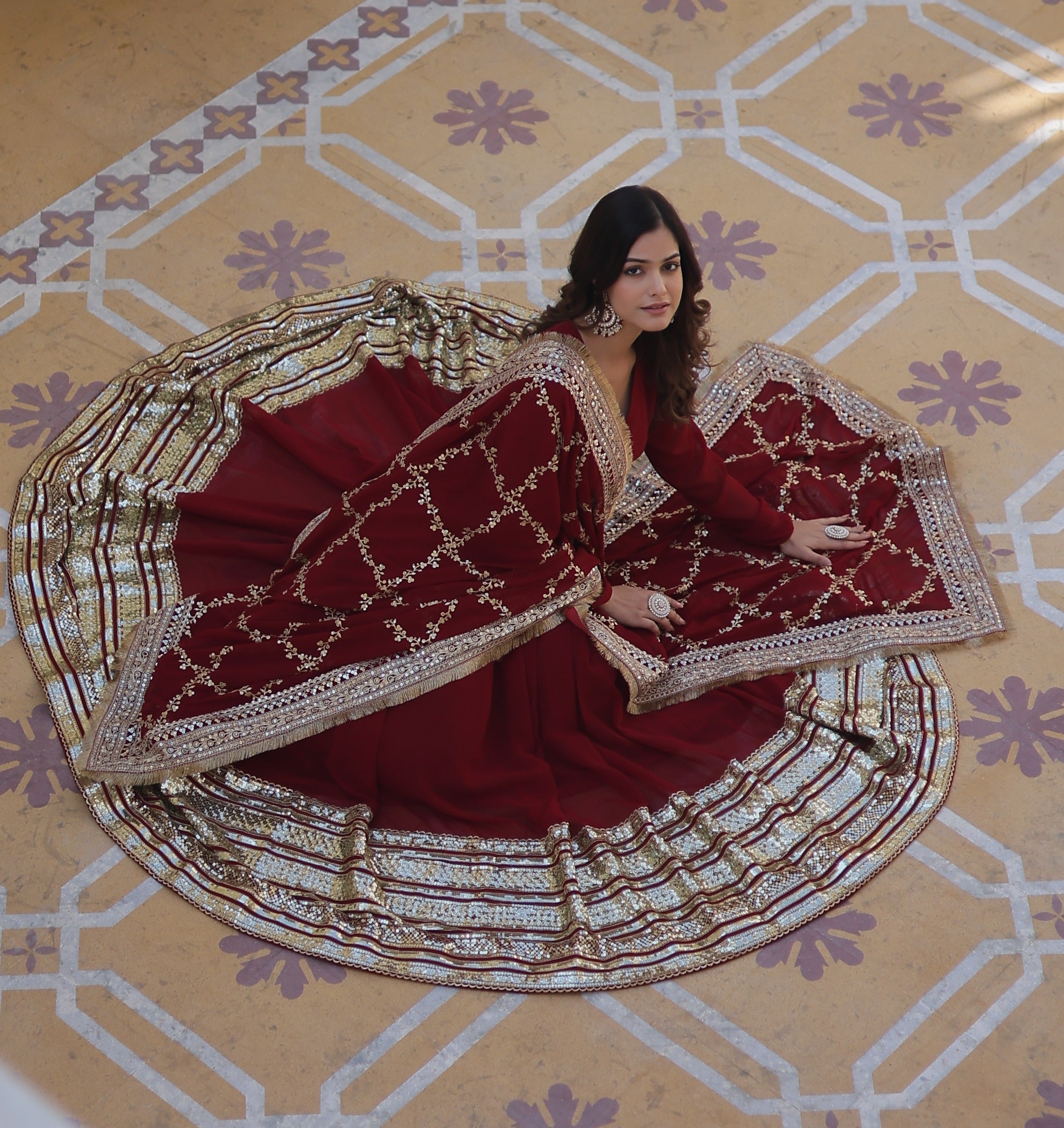Maroon Designer Readymade Gown