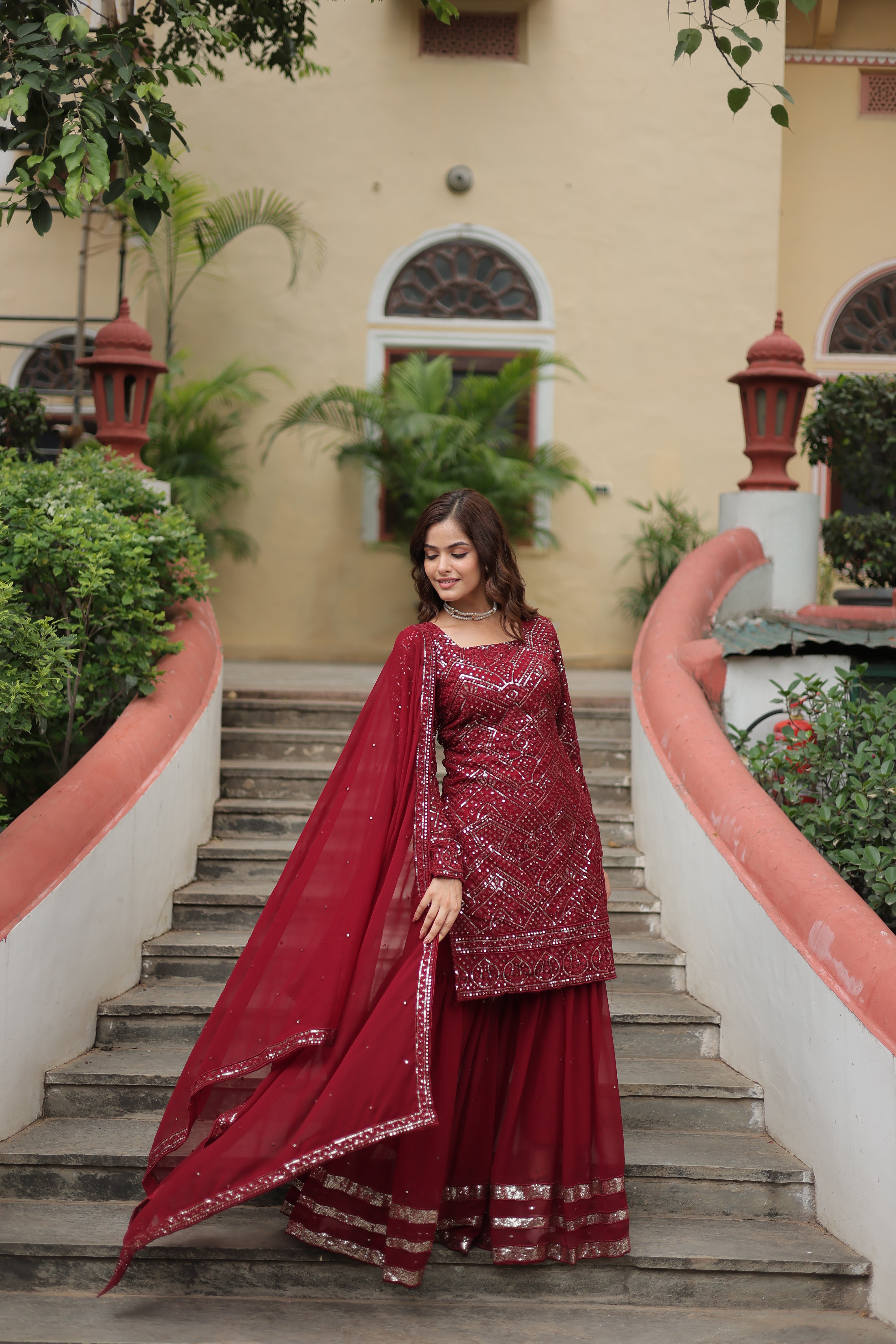 PREMIUM DESIGNER READYMADE TOP SHARARA DUPATTA SET
