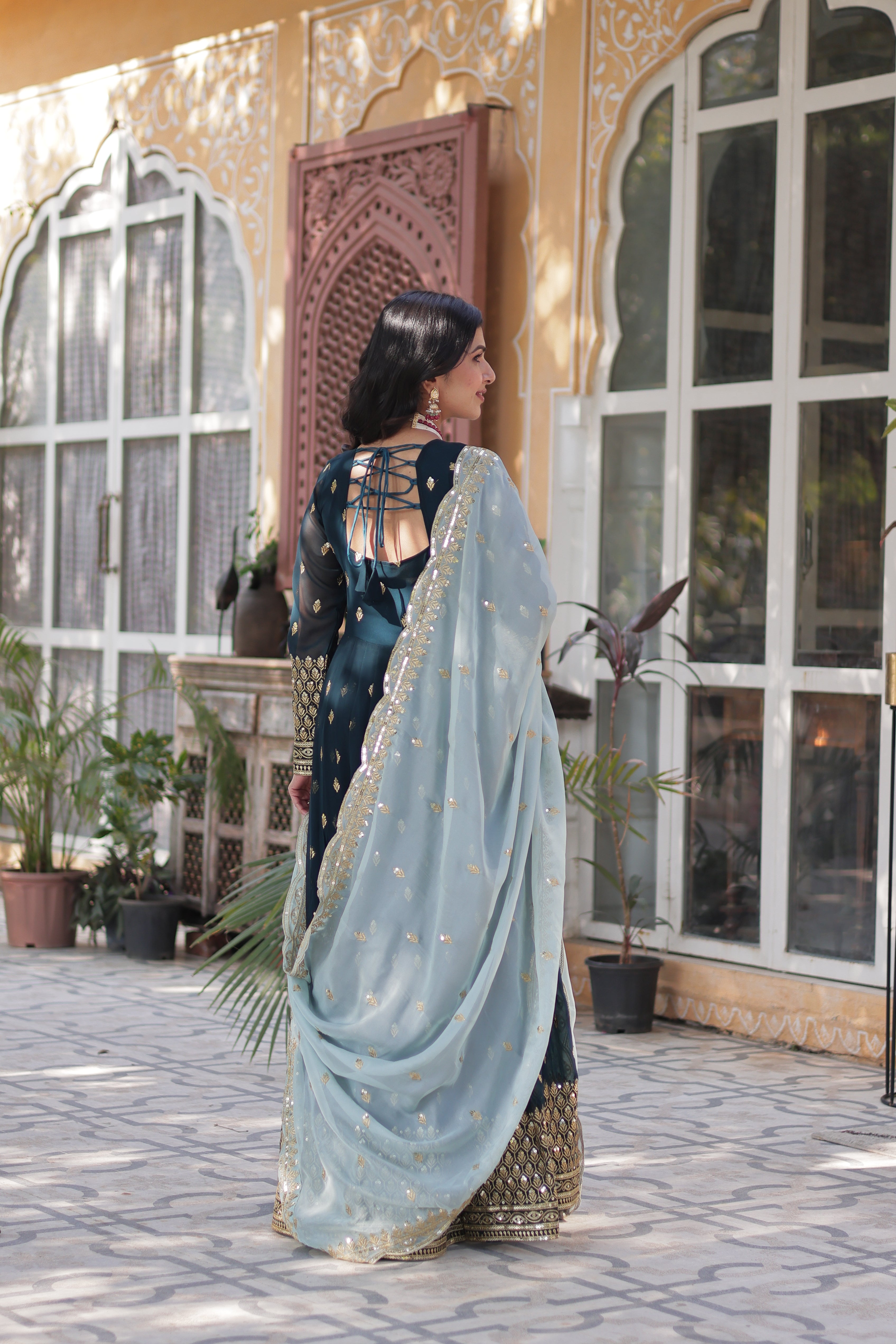 Premium Blue Designer Readymade Zari Gown