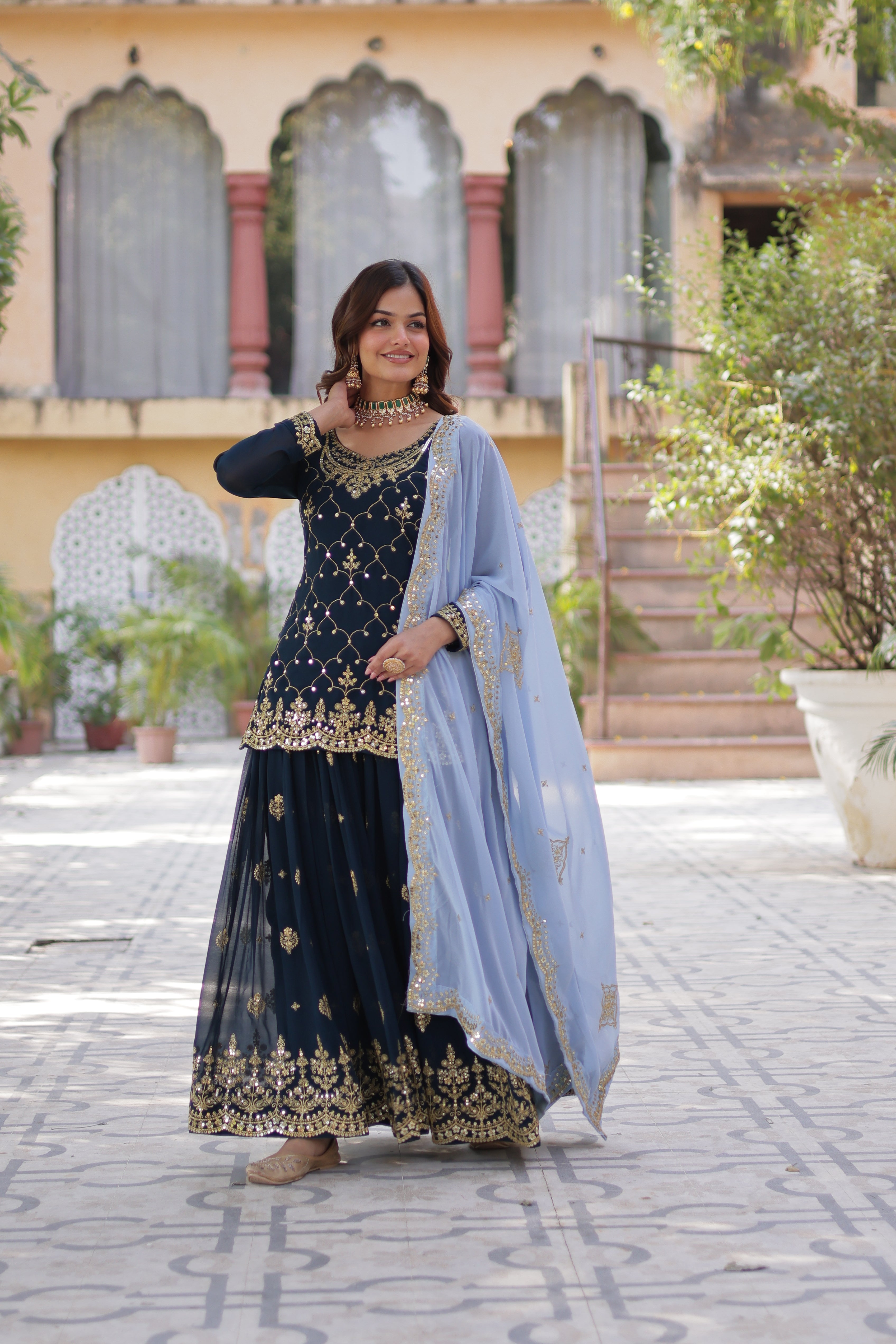 Premium Designer Readymade Kurti Palazo Dupatta Set