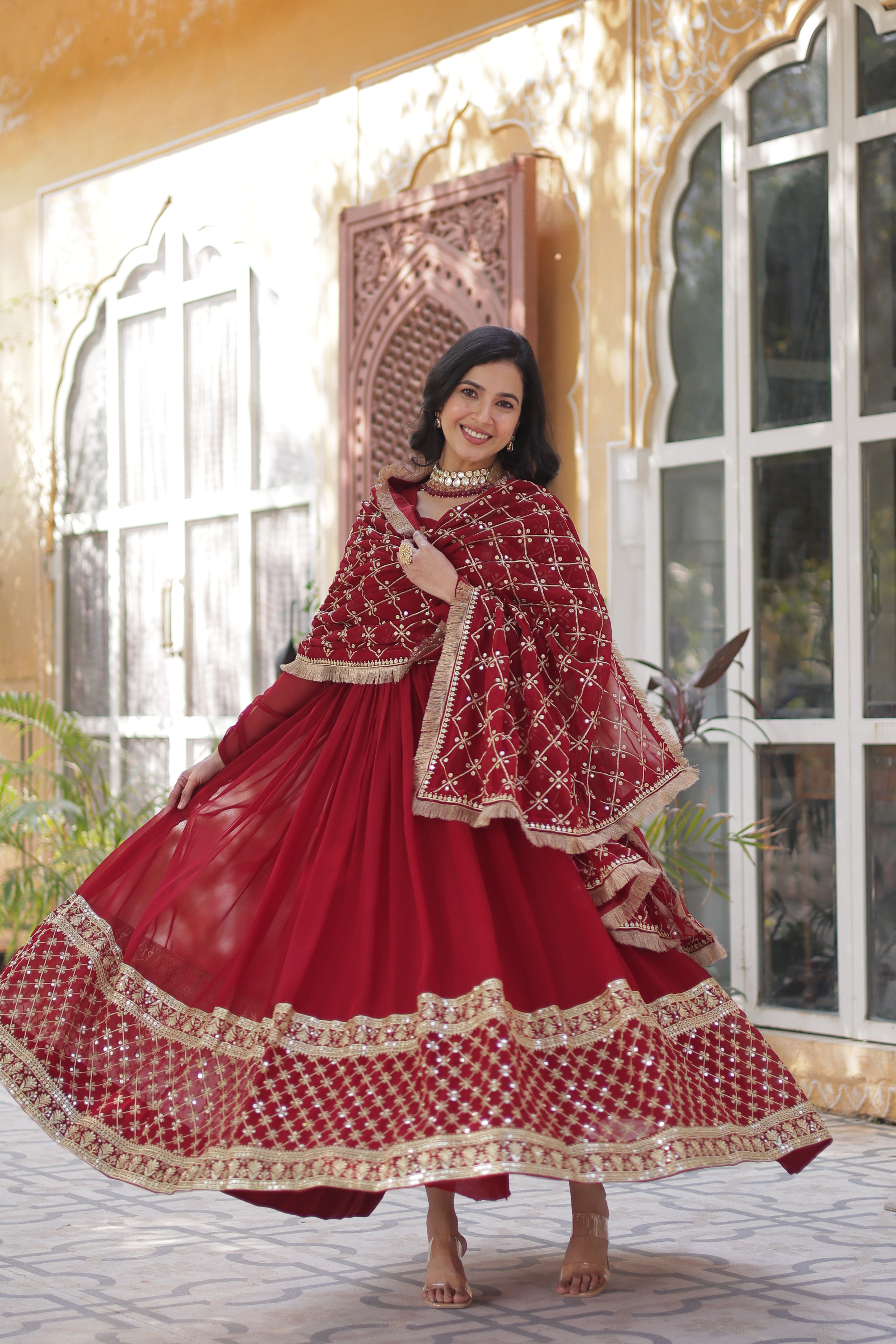 Designer Faux Blooming Embroidery Gown