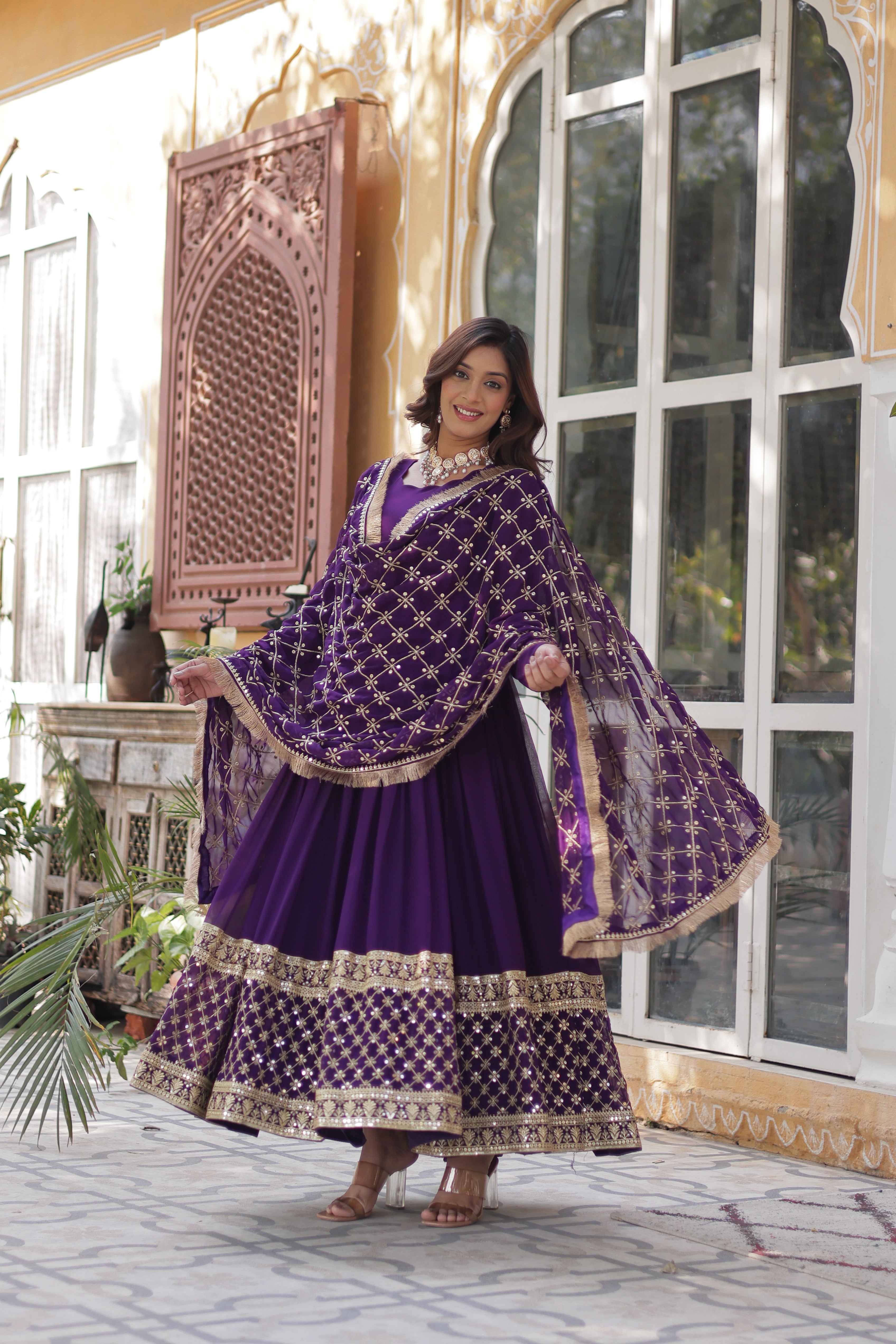 Designer Faux Blooming Embroidery Gown