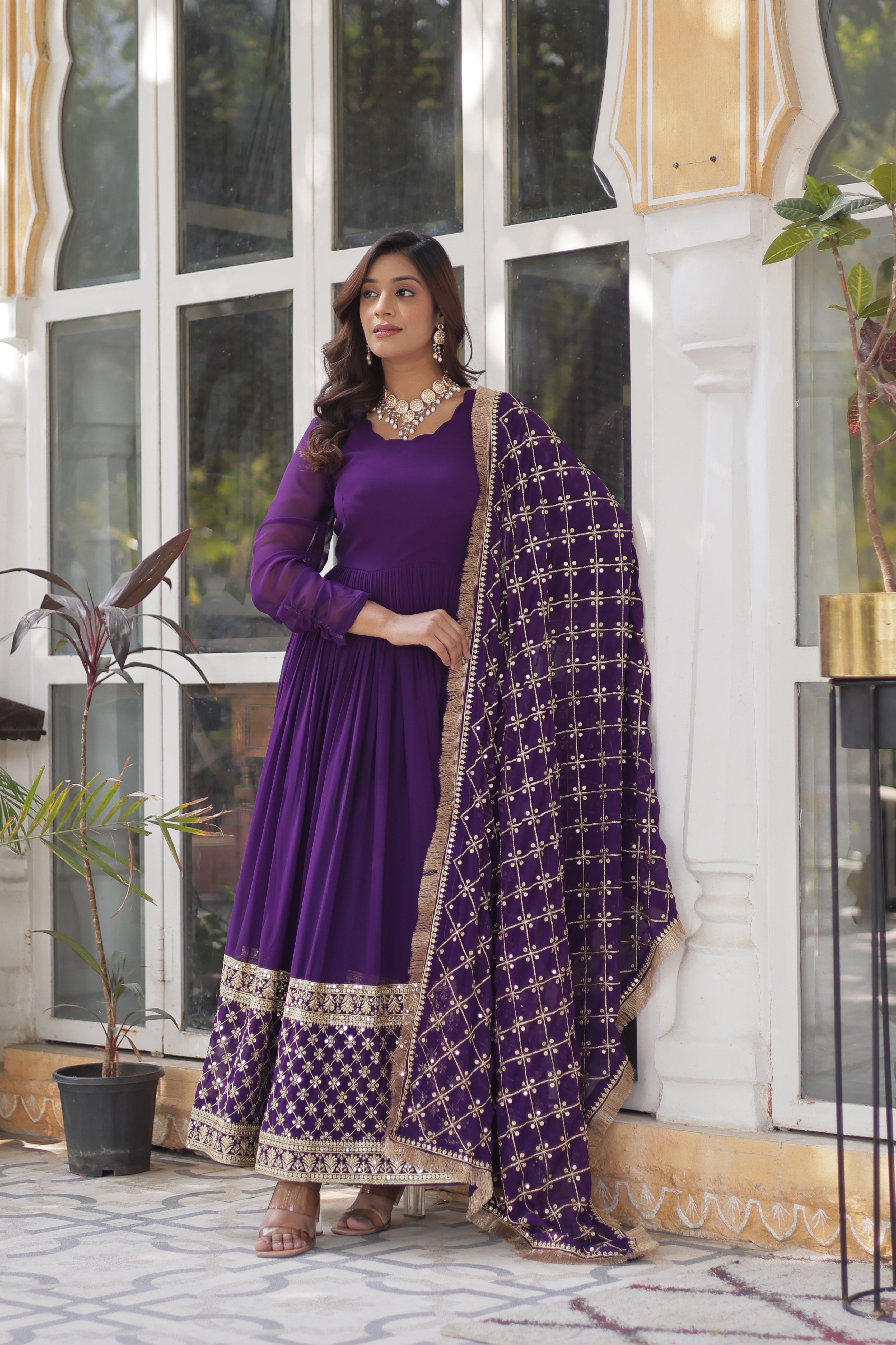 Designer Faux Blooming Embroidery Gown