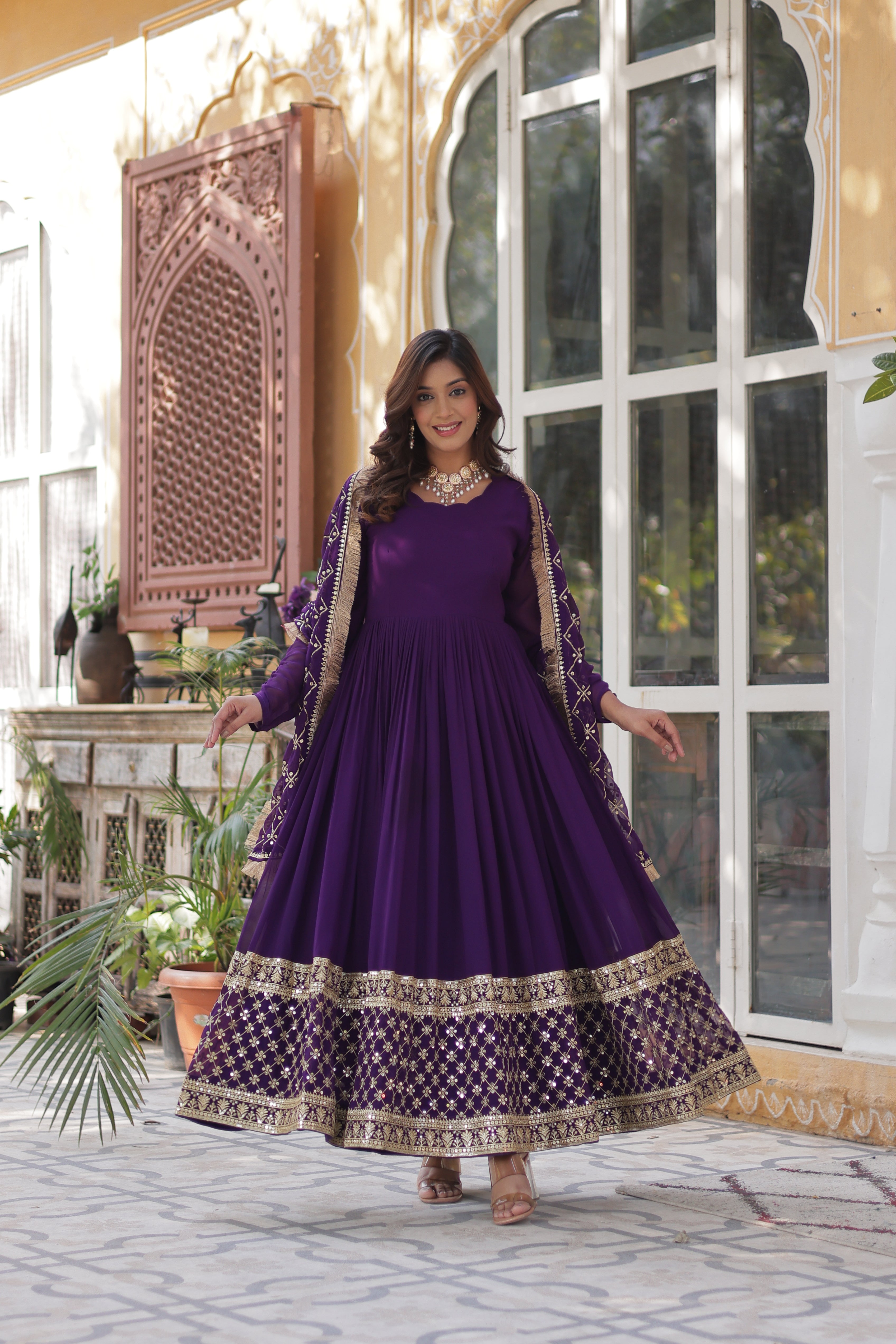 Designer Faux Blooming Embroidery Gown