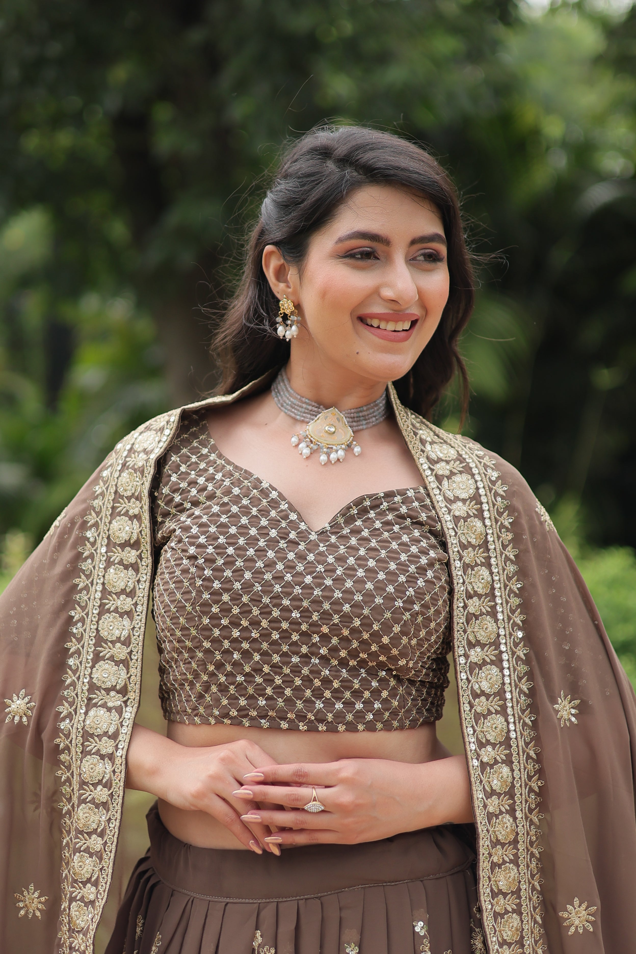 Faux Blooming Lehenga With Heavy Sequins & Thread Embroidered work