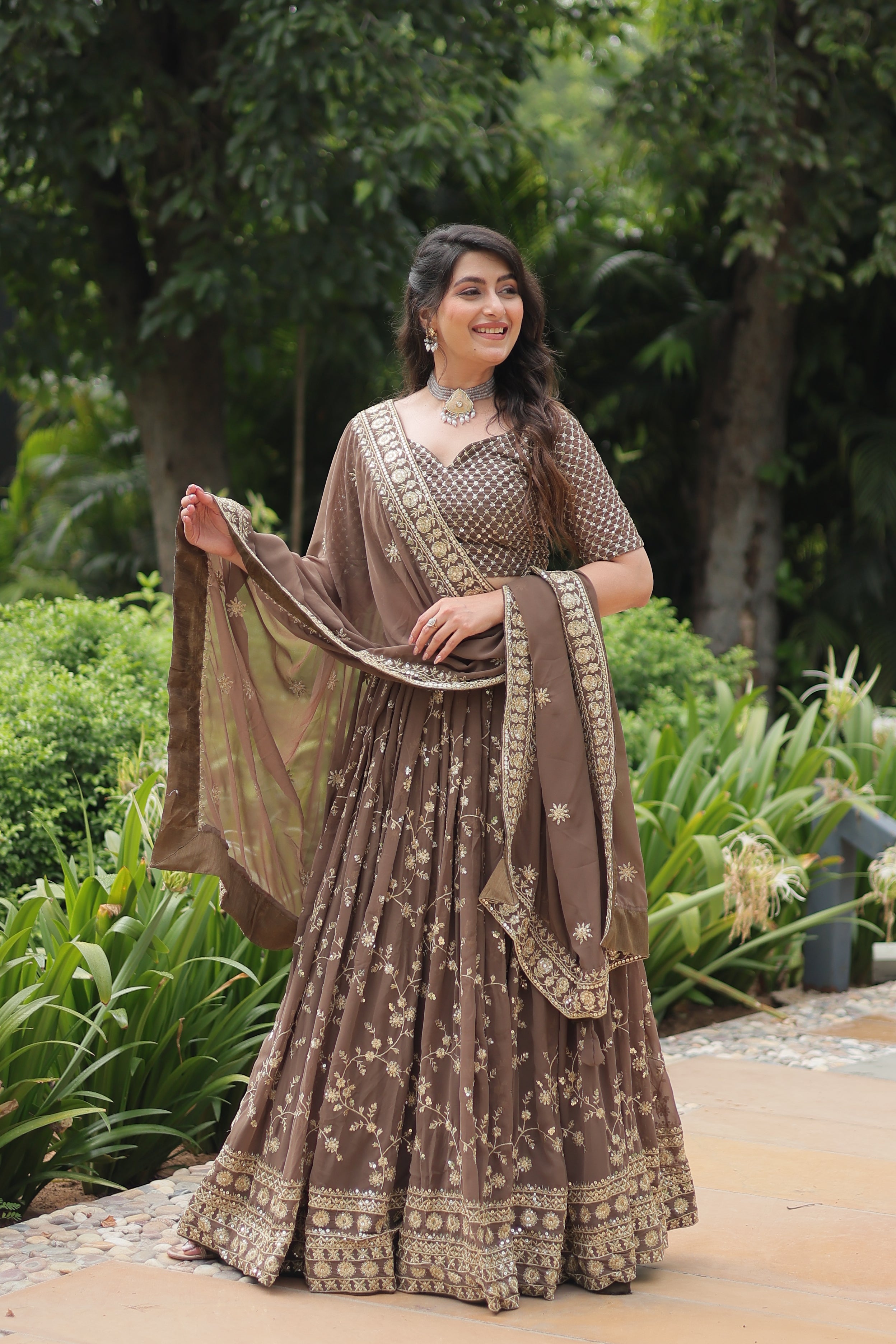 Faux Blooming Lehenga With Heavy Sequins & Thread Embroidered work