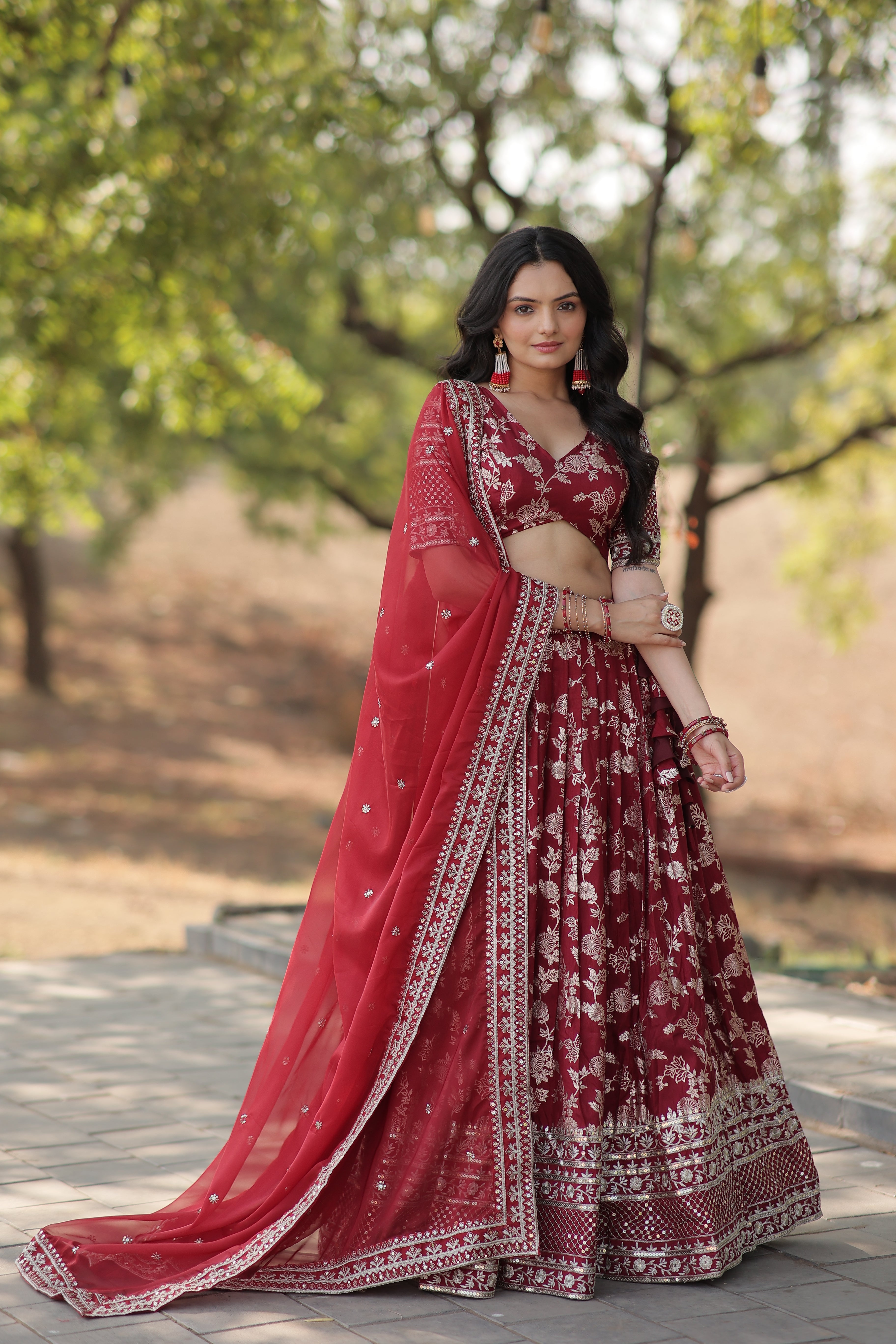 Maroon Designer Dyeable Pure Viscose Jacquard fabric Lehenga Choli & Dupatta Set
