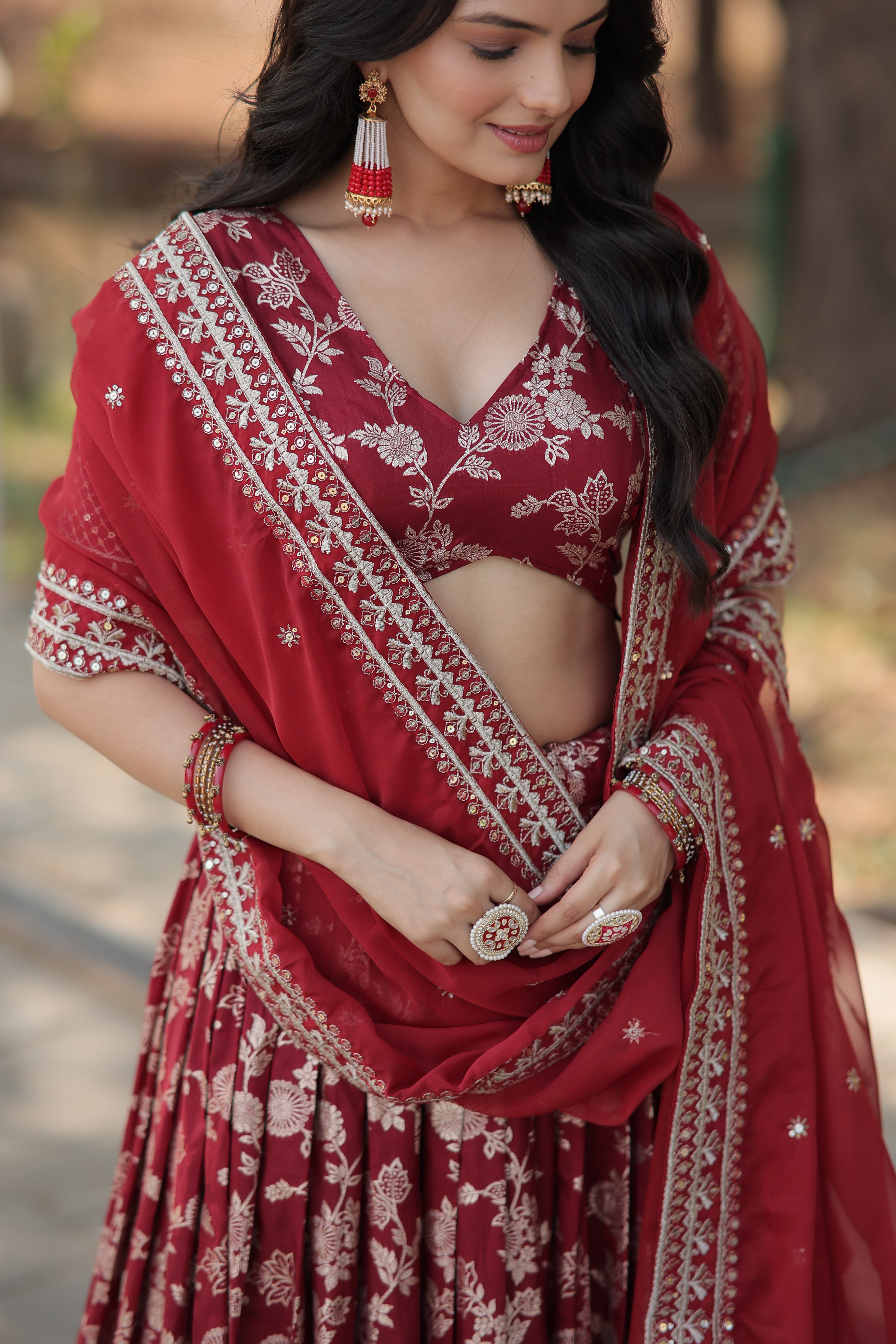 Maroon Designer Dyeable Pure Viscose Jacquard fabric Lehenga Choli & Dupatta Set