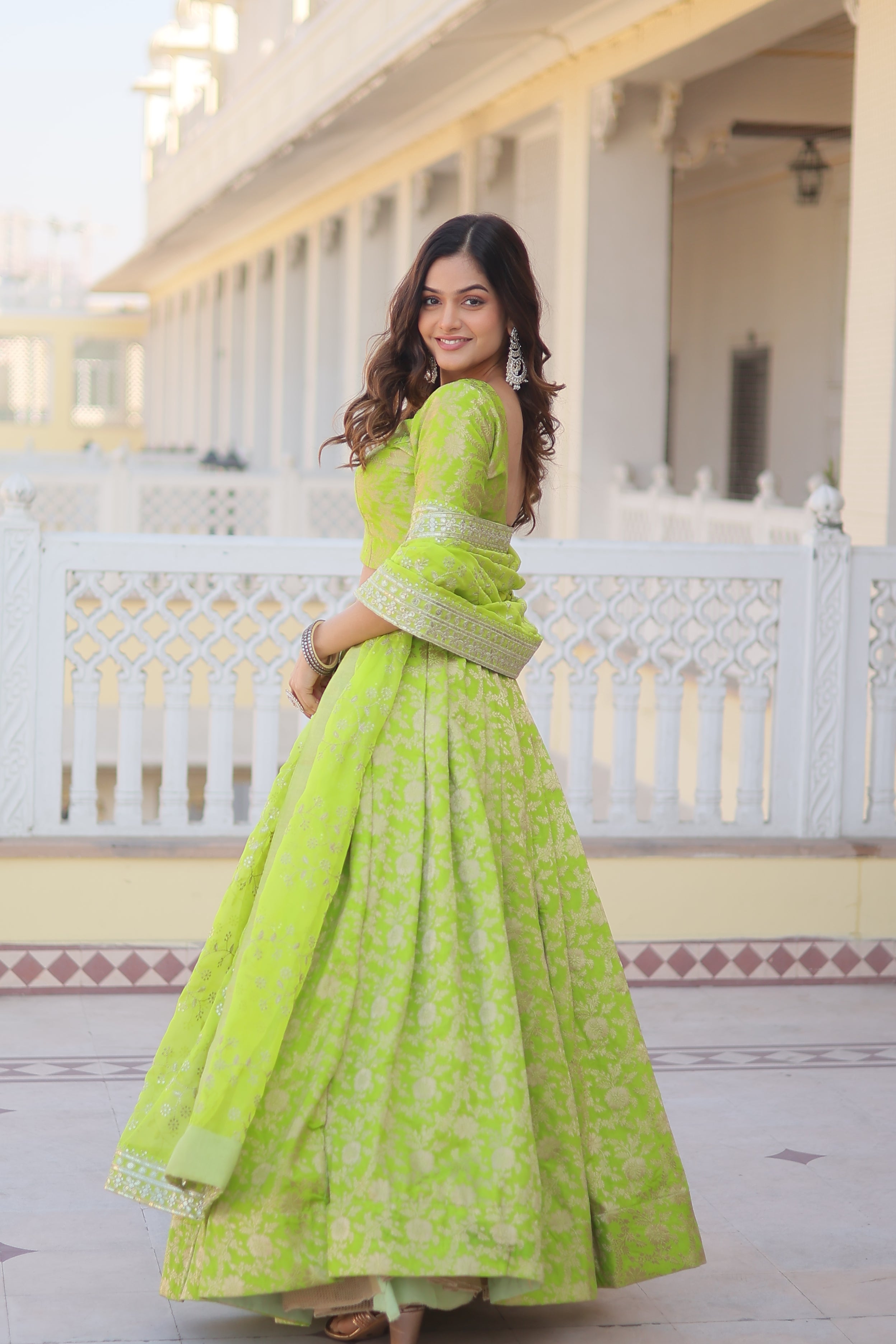 Dyeable Pure Viscose Jacquard fabric Lehenga Choli & Dupatta Set