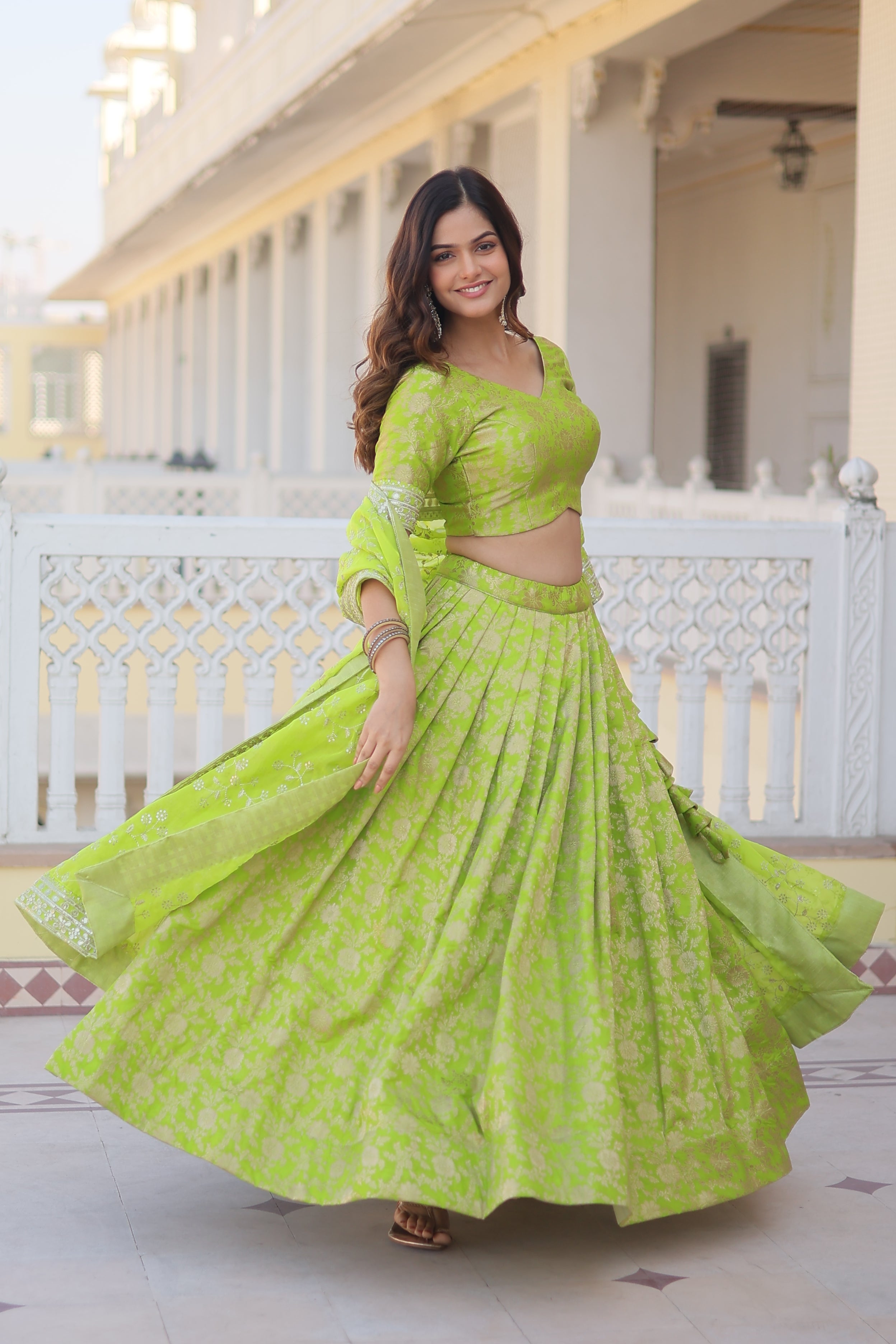 Dyeable Pure Viscose Jacquard fabric Lehenga Choli & Dupatta Set