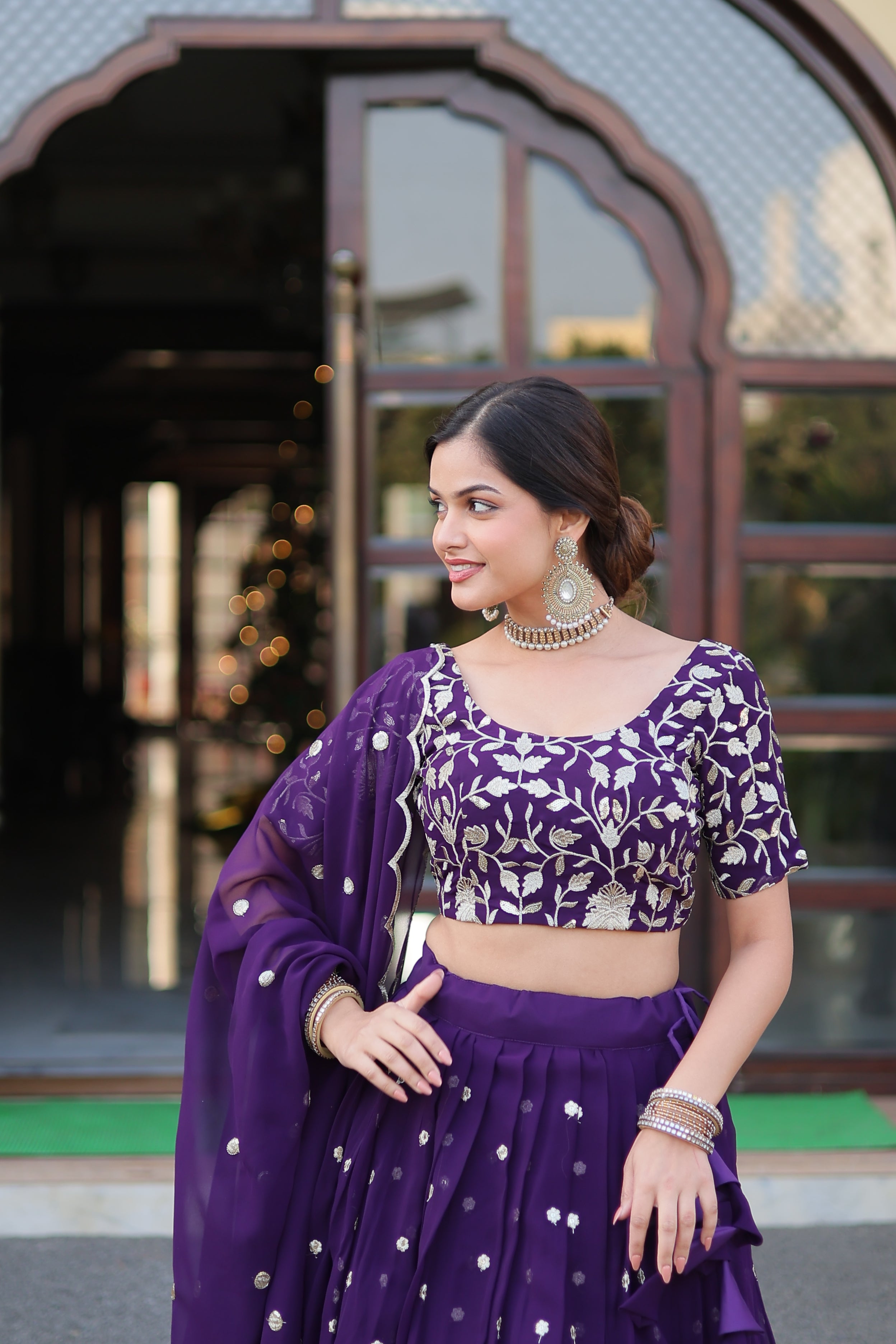 Faux Blooming Lehenga Choli With Dupatta Set