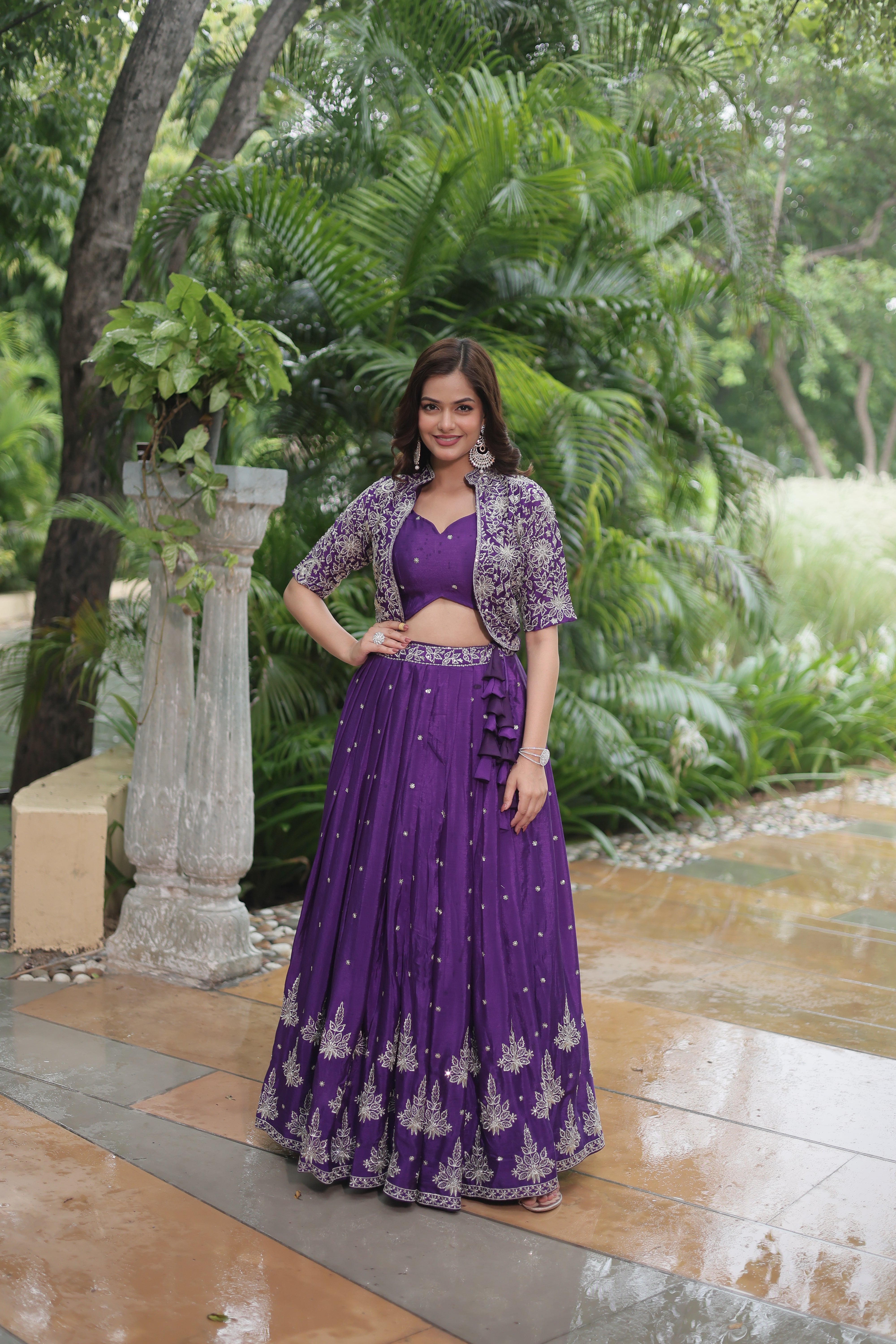 Women's designer Chinnon silk Ready To Wear Lehenga Blouse With Koti