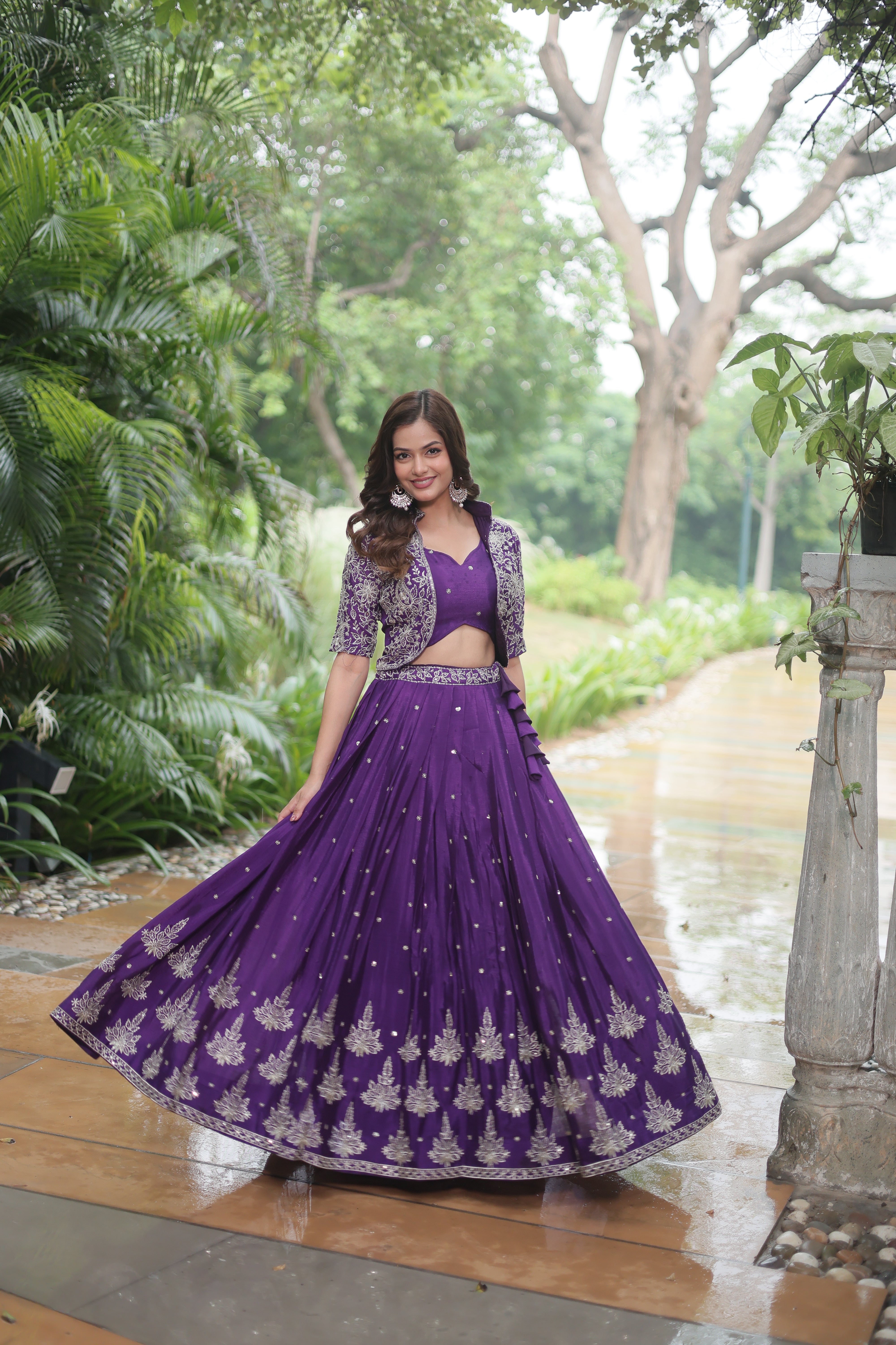 Women's designer Chinnon silk Ready To Wear Lehenga Blouse With Koti