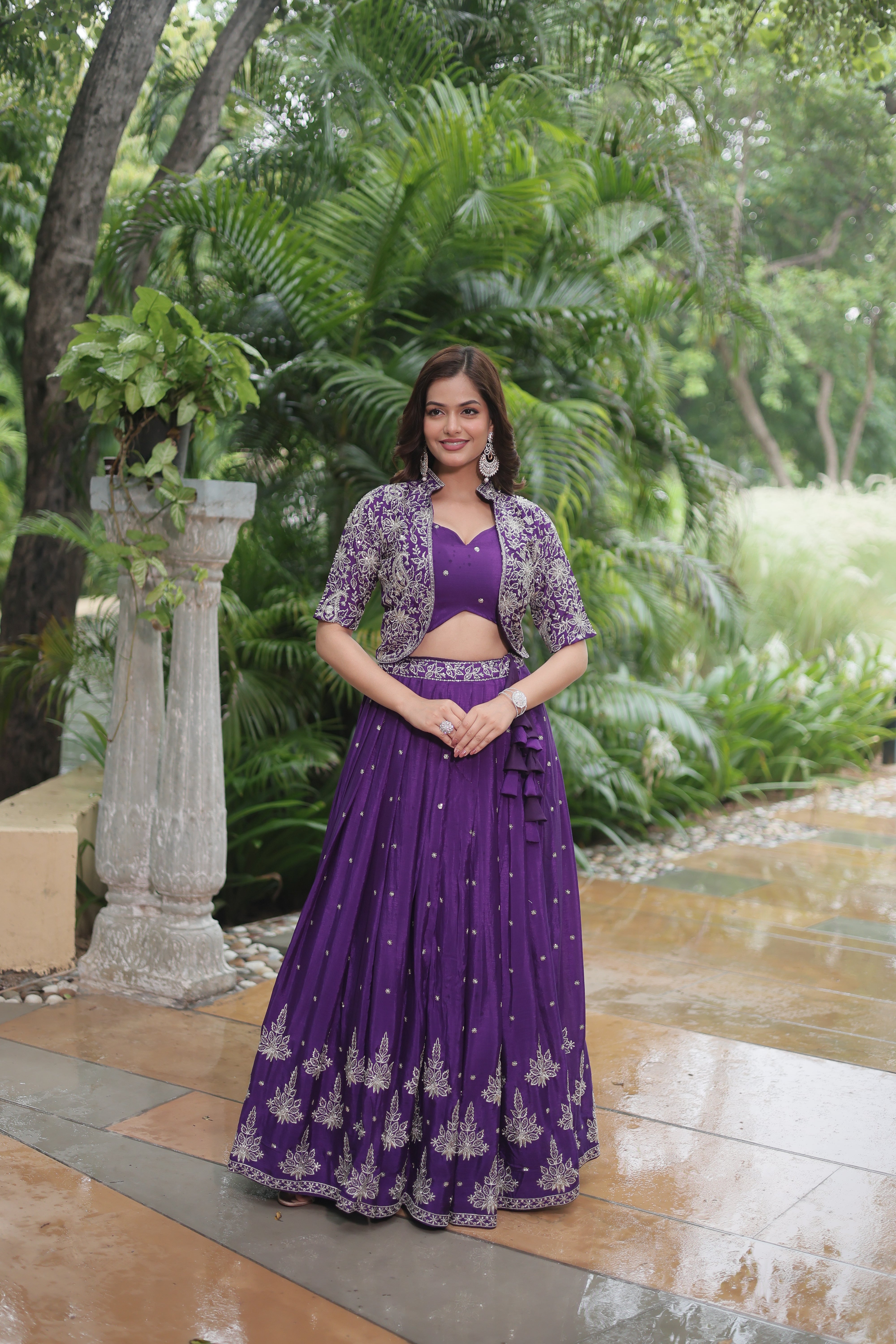 Women's designer Chinnon silk Ready To Wear Lehenga Blouse With Koti
