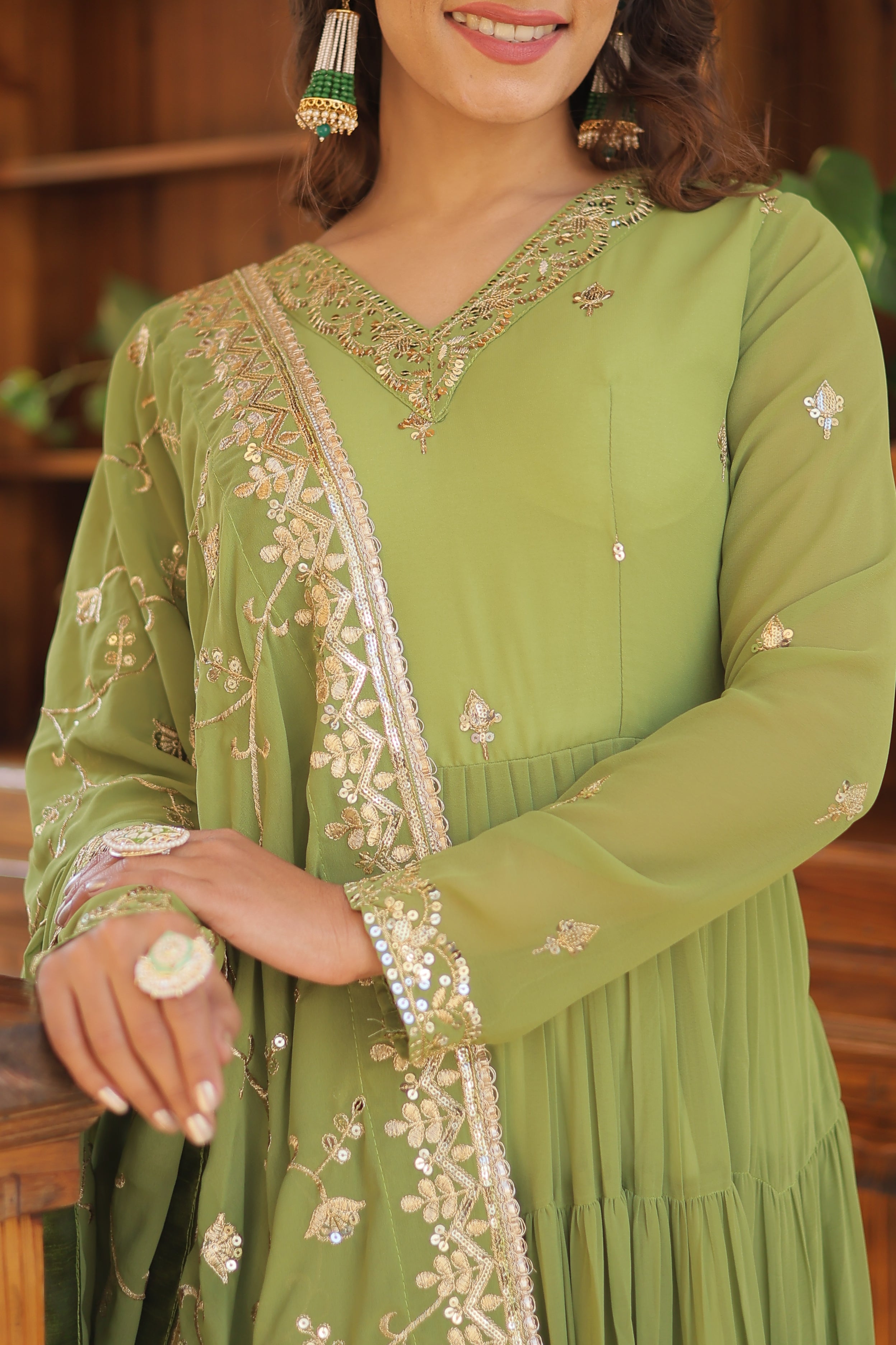 Green Women's Designer Gown With Dupatta Sets