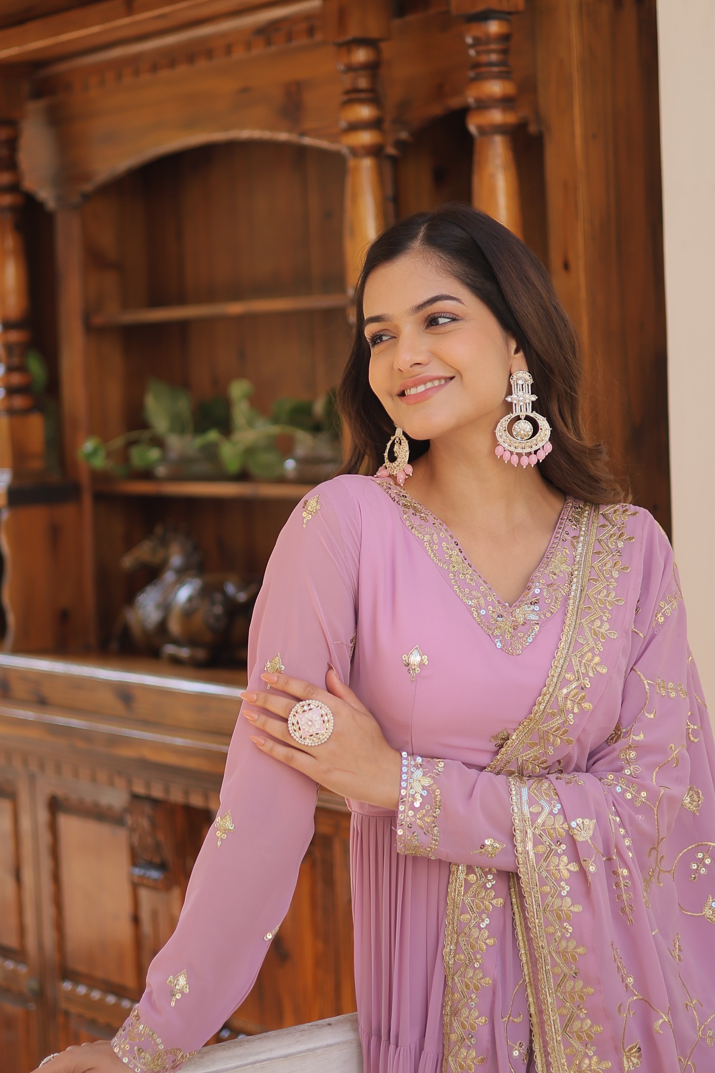 Purple Women's Designer Gown With Dupatta Sets