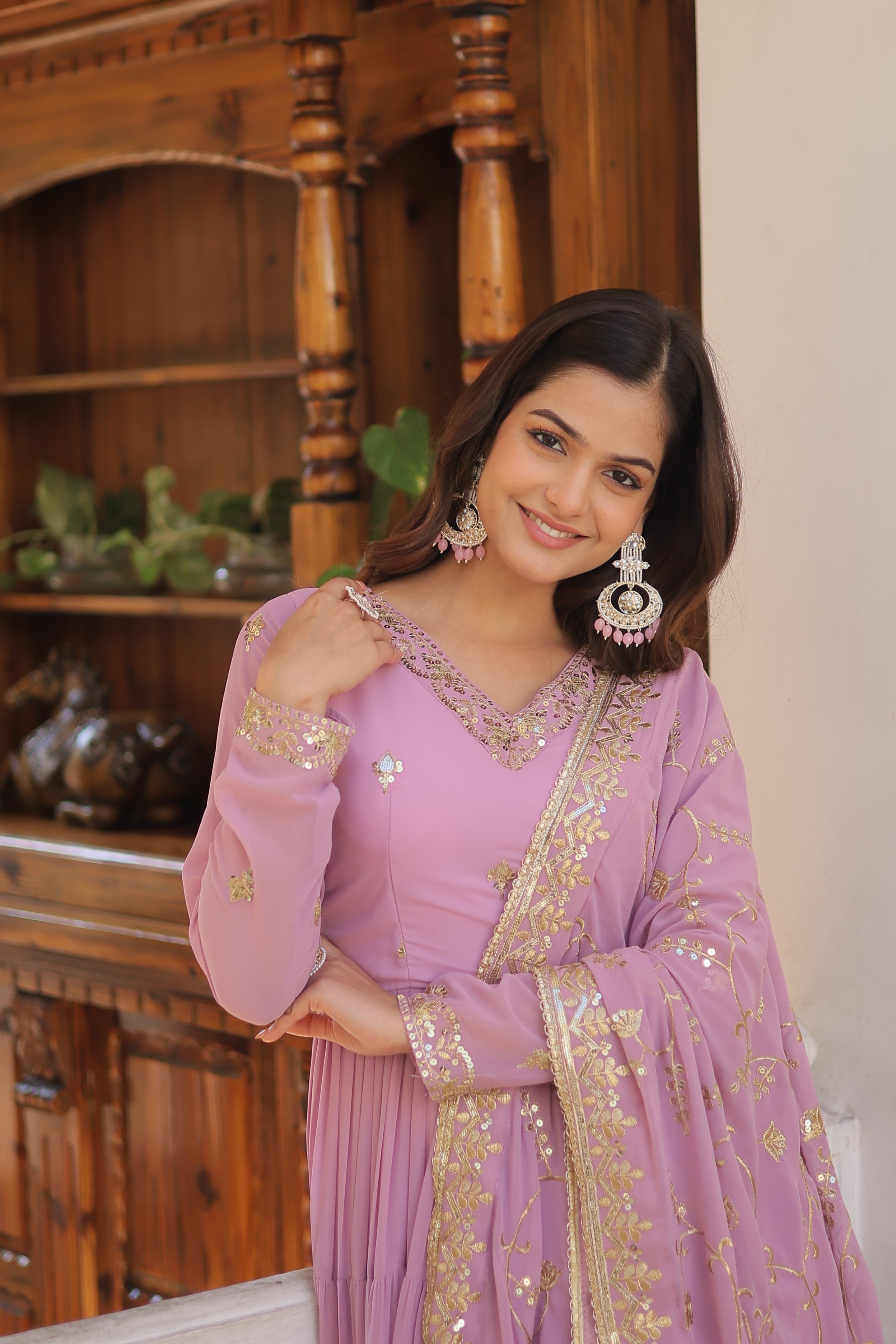 Purple Women's Designer Gown With Dupatta Sets