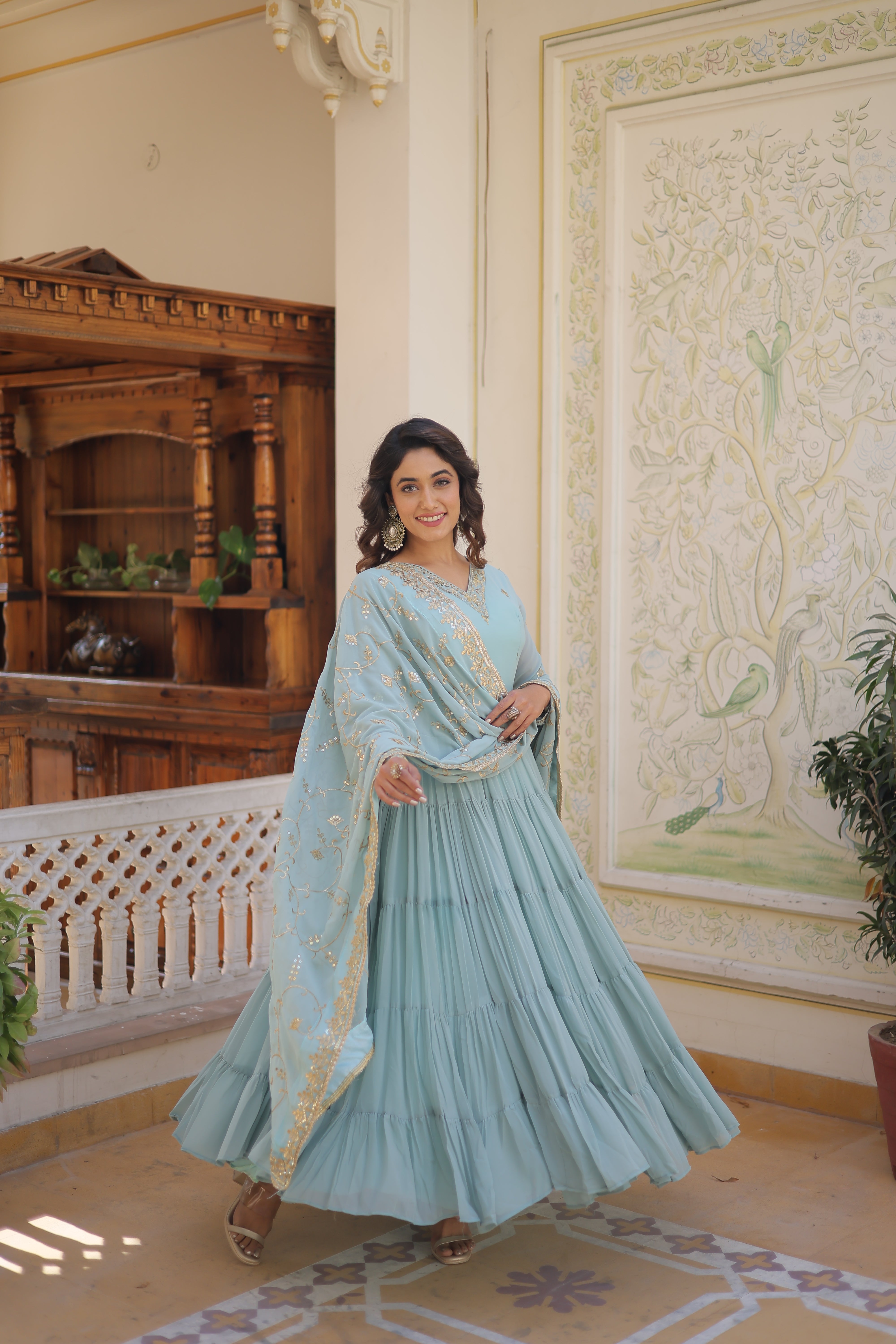 Sky Women's Designer Gown With Dupatta Sets